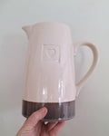 Rustic Ceramic jug with Heart Embossed Design  Handcrafted Neutral Beige and Brown Vase  Farmhouse Style Flower Vase, Tableware Decor,