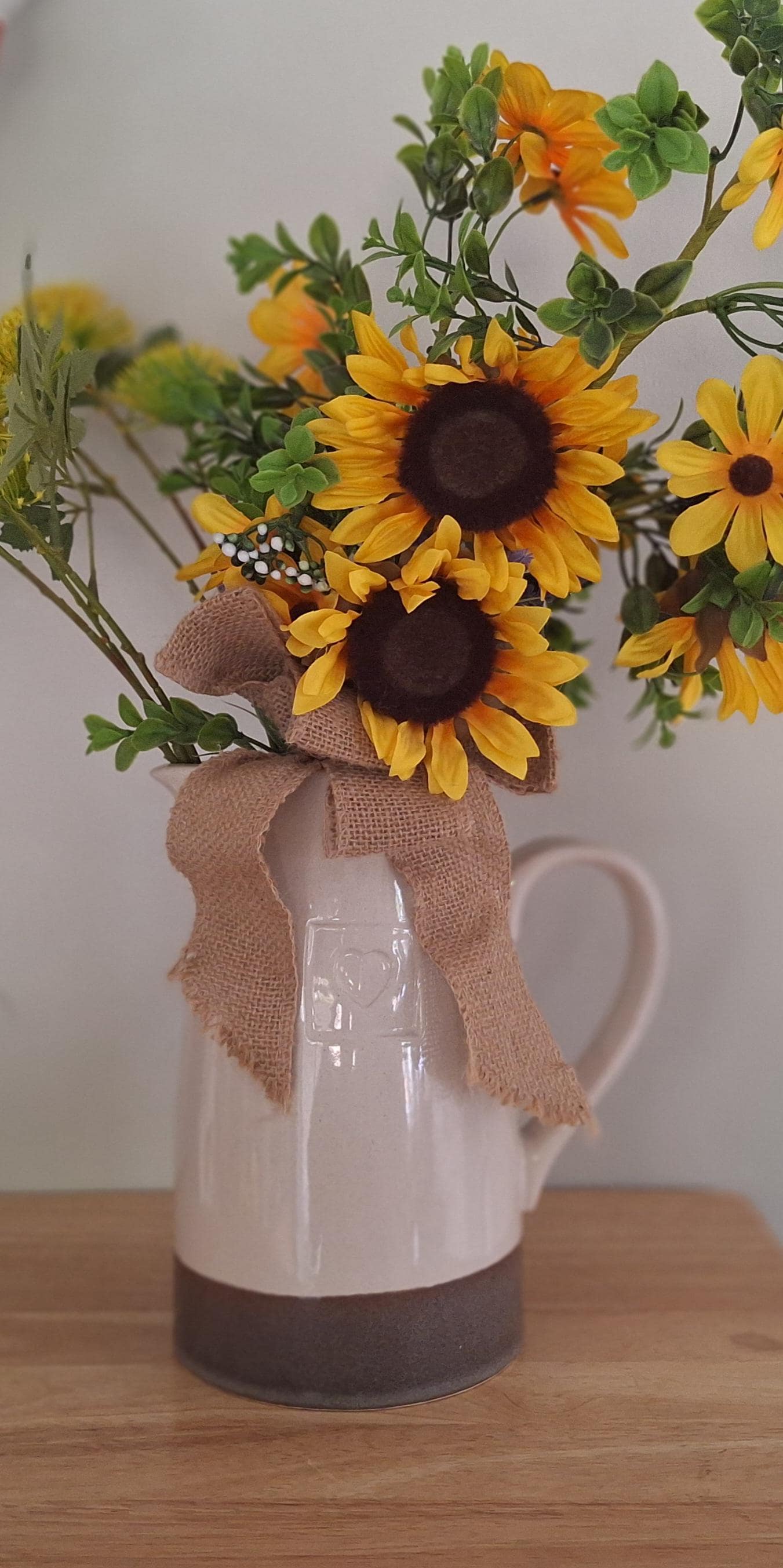 Rustic Ceramic jug with Heart Embossed Design  Handcrafted Neutral Beige and Brown Vase  Farmhouse Style Flower Vase, Tableware Decor,