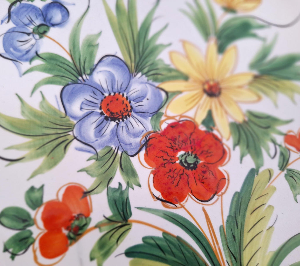 Vintage Italian Hand-Painted Ceramic Cake Plate and Serving Spatula - Floral Design