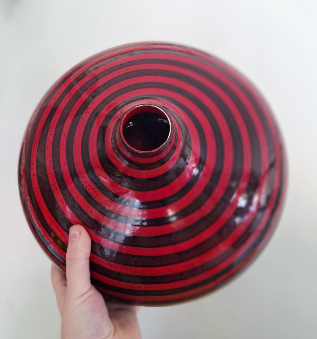 John Lewis Contemporary Red & Black Striped Decorative Vase  Unique Statement Piece for Modern Home Decor, Collectible Art Glass**