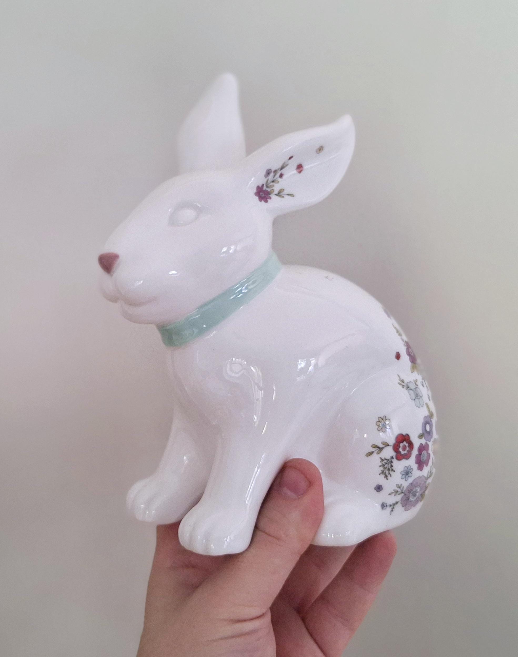 Vintage Ceramic Floral Rabbit Money Box, Decorative Floral Design Bunny Bank with Coin Slot, Home Decor