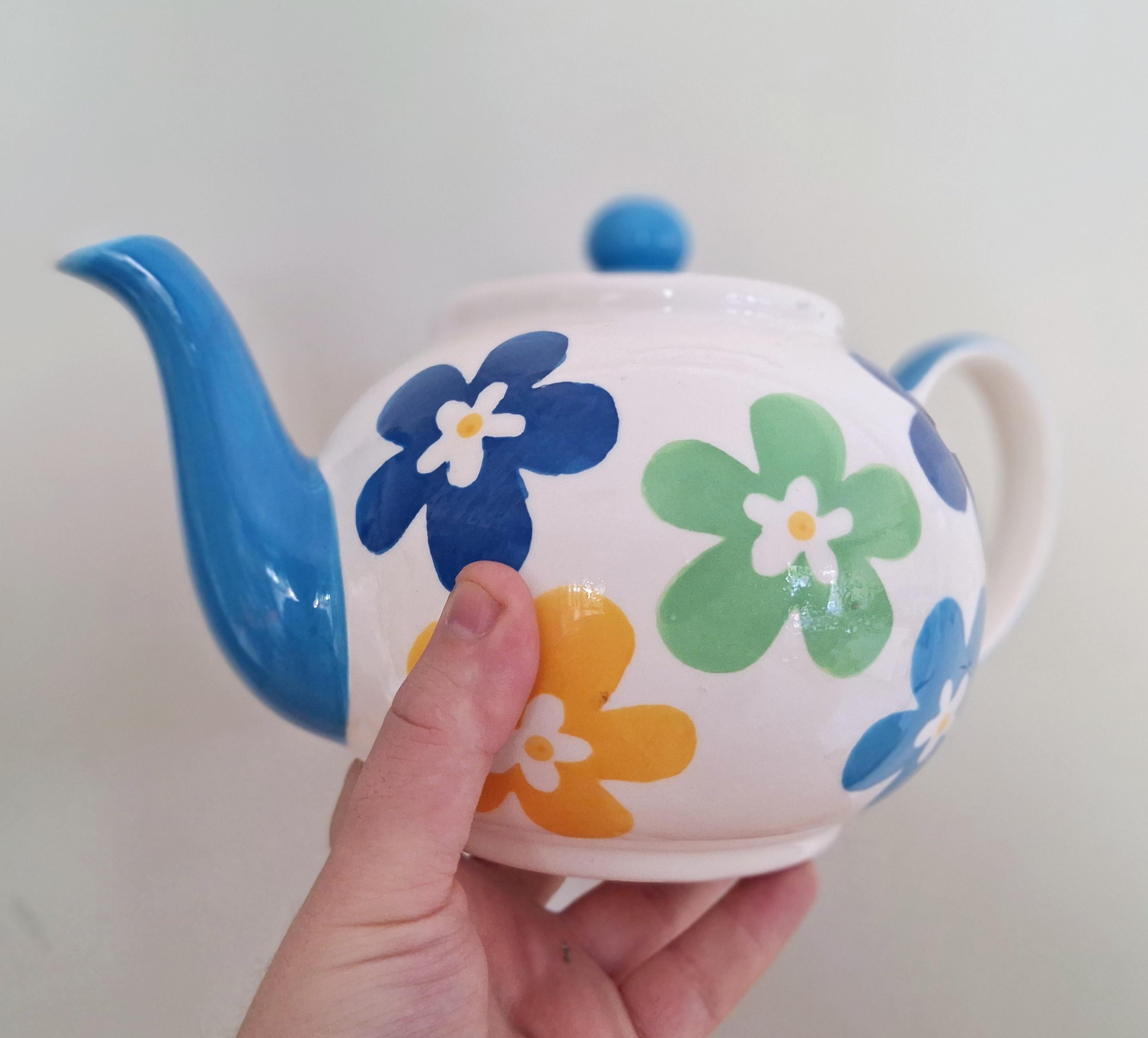 Whittard of Chelsea, vintage teapot, hand-painted teapot, retro floral teapot, ceramic teapot, 1990s teapot, collectible British teapot