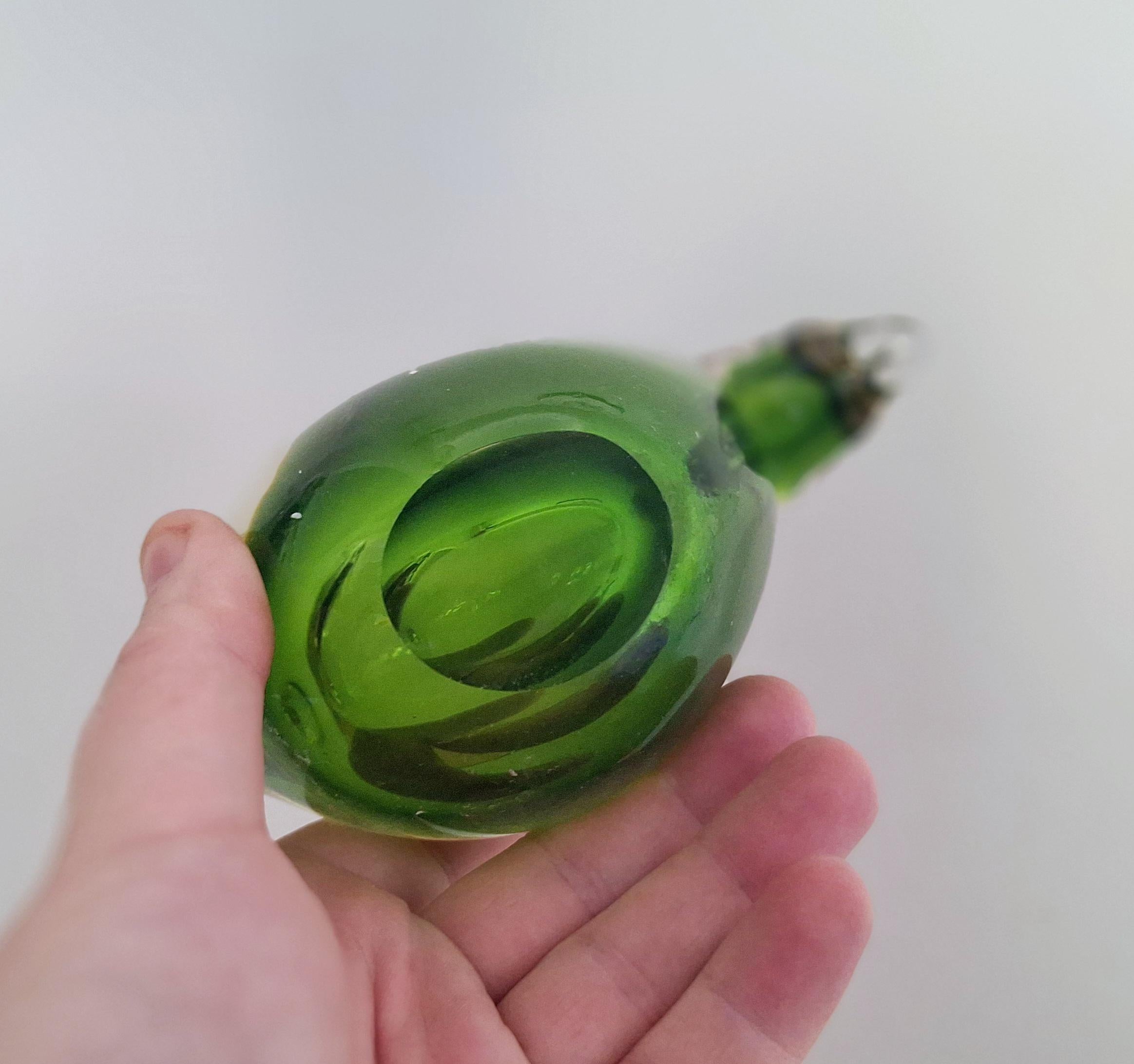 Vintage Green Glass Bird Paperweight | Mid-Century Modern Decor | Handcrafted Art Glass