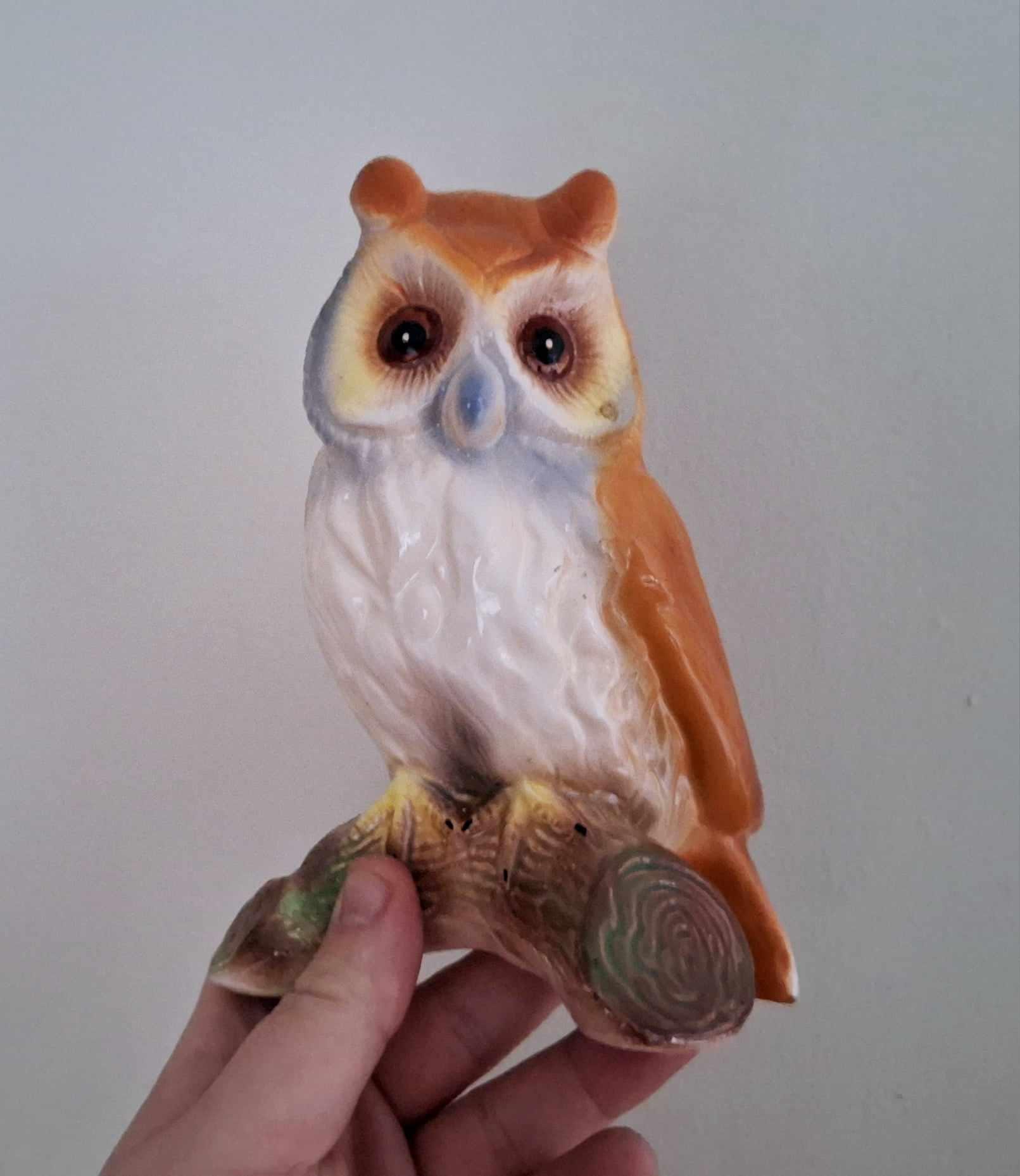 Hand-Painted Vintage Ceramic Owl Figurine - Rustic Woodland Decor, Collectible Owl Sculpture for Home or Gift - Mid-Century Style