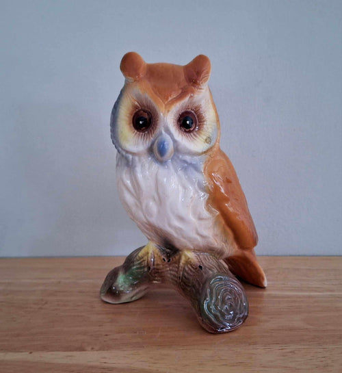 Hand-Painted Vintage Ceramic Owl Figurine - Rustic Woodland Decor, Collectible Owl Sculpture for Home or Gift - Mid-Century Style