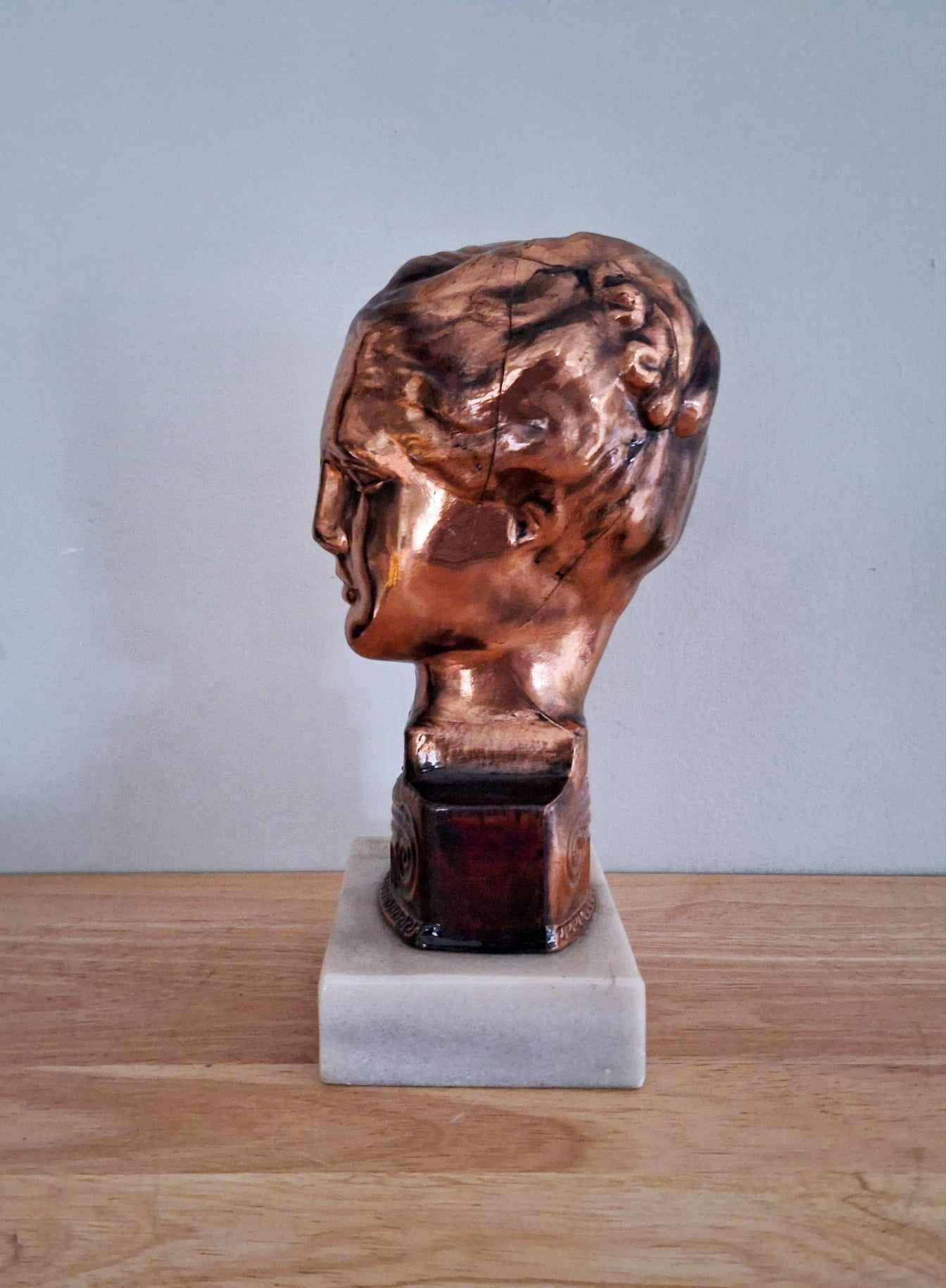 Vintage Copper Bust of Hygeia on Marble Base - Mid-Century Classical Greek Goddess Statue Antique-Inspired Art Sculpture 20th Century Decor