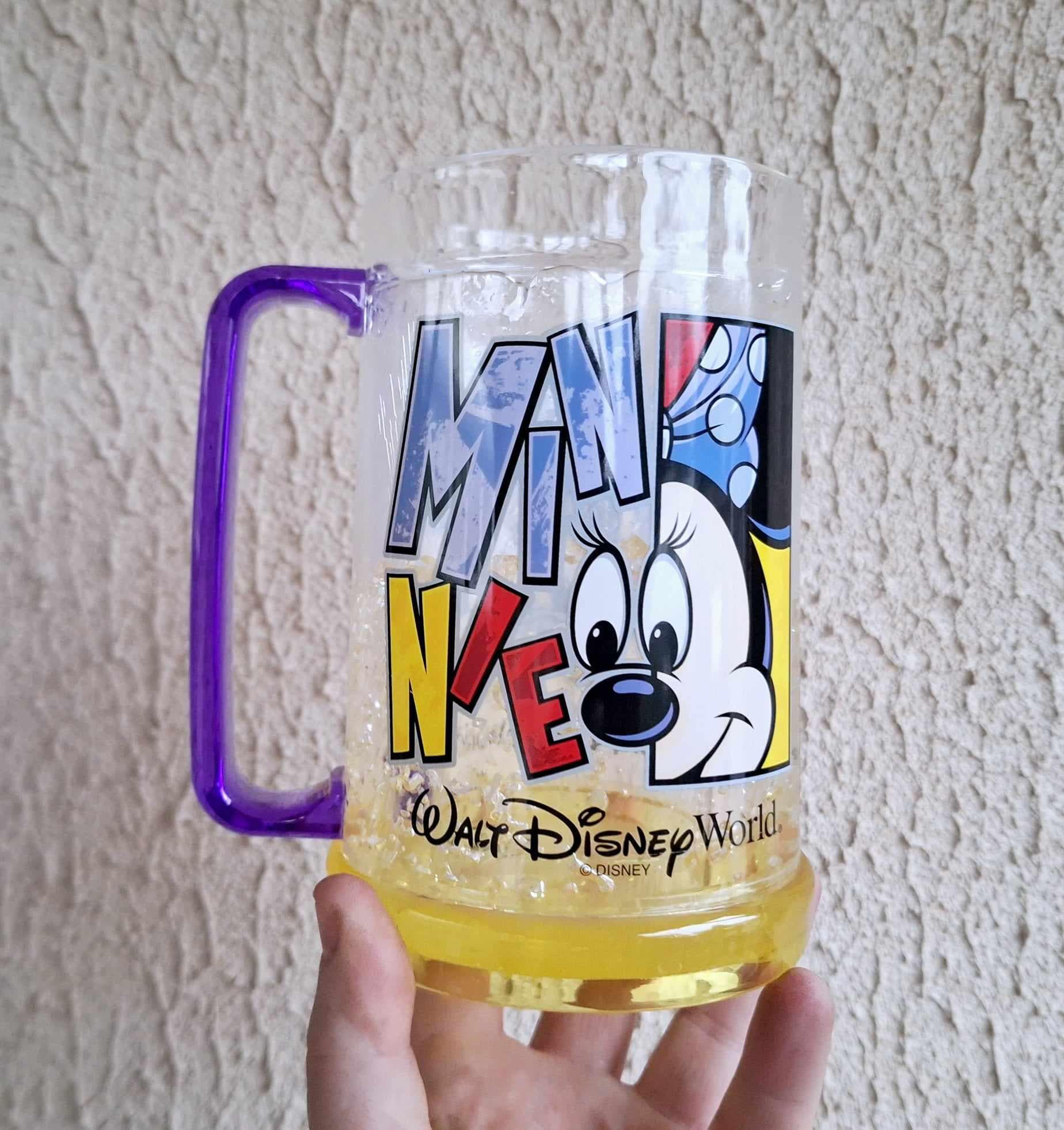 Vintage Walt Disney World Minnie Mouse Mug - Colorful Design with Purple Handle & Yellow Base - Disney Collector's Gift 1990s