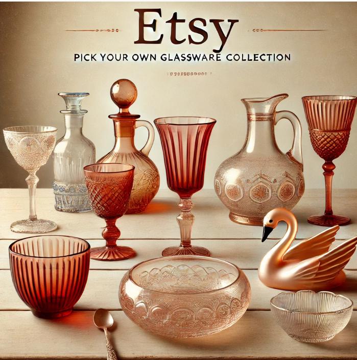 Pick Your Own Vintage Glassware Collection | Ruby Red Goblets | Art Deco Glass Vases | Carnival Glass Bowls | Crystal Wine Glasses