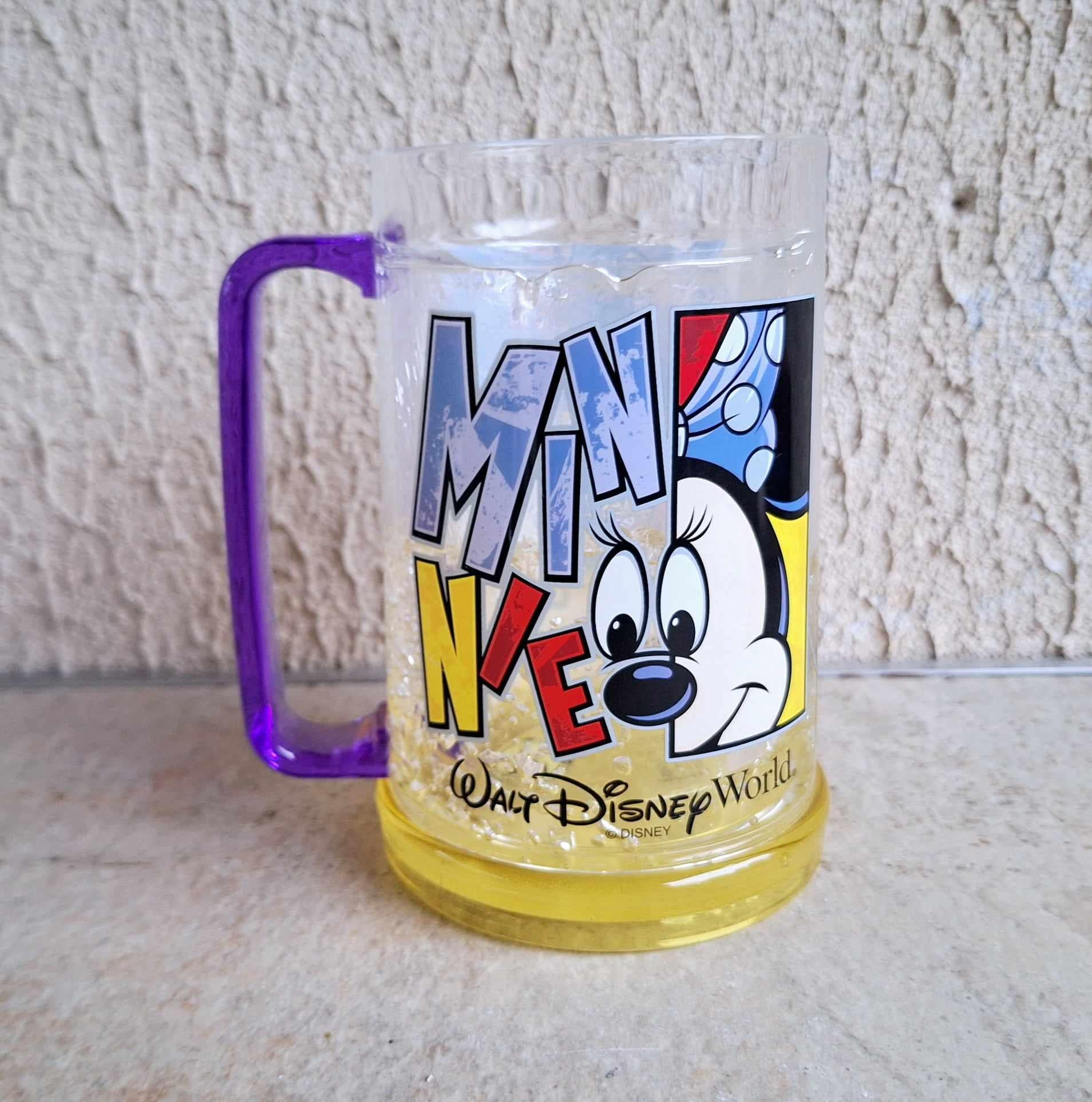 Vintage Walt Disney World Minnie Mouse Mug - Colorful Design with Purple Handle & Yellow Base - Disney Collector's Gift 1990s