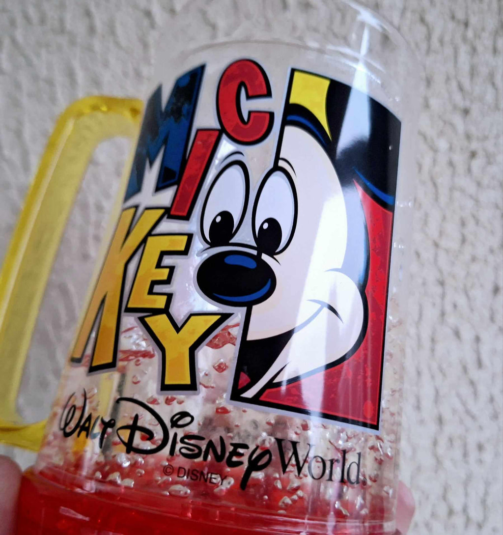 Vintage Mickey Mouse Walt Disney World Mug  Red & Yellow Handle, Authentic Disney Parks Memorabilia, Collectible Cup with Glitter Base