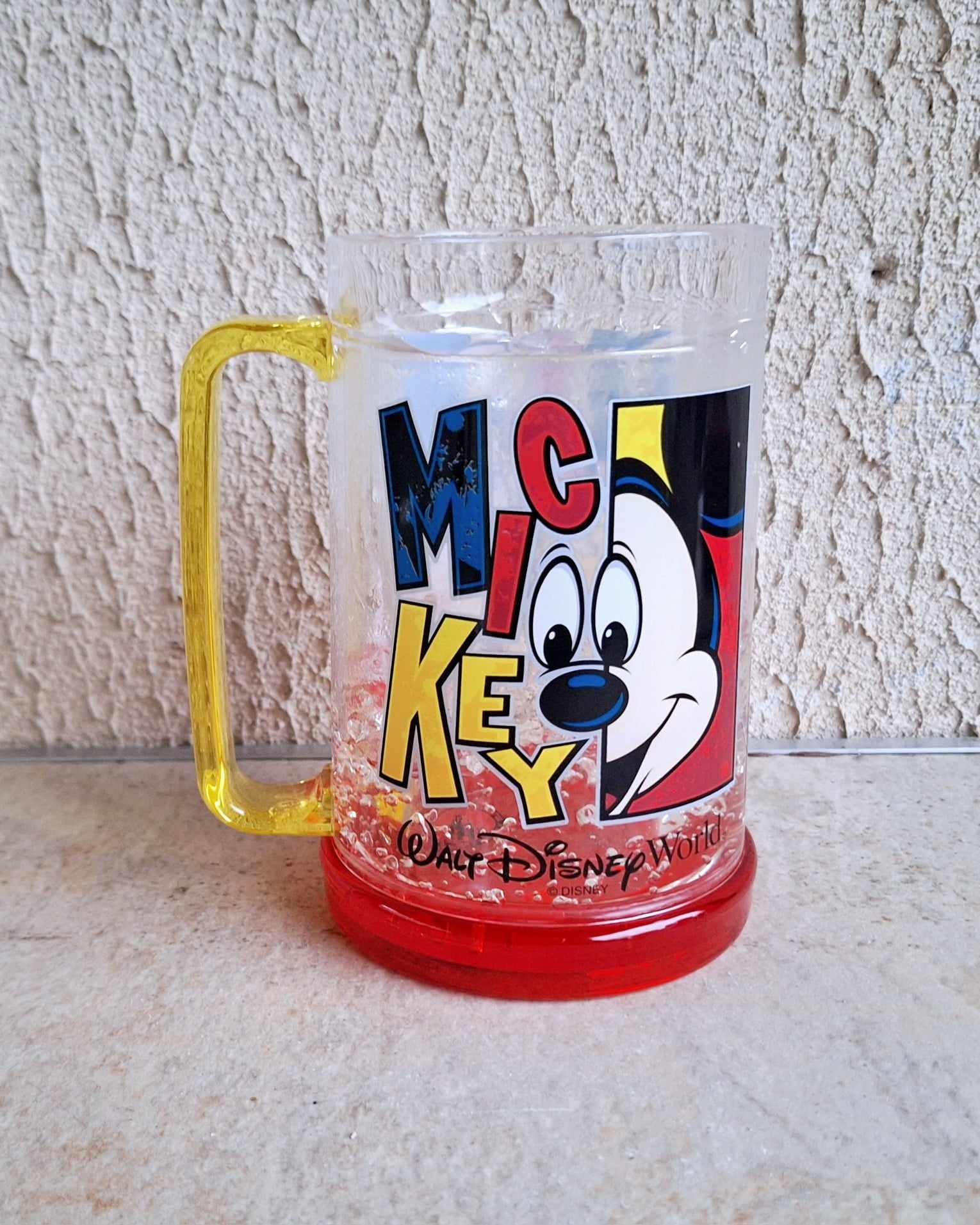 Vintage Mickey Mouse Walt Disney World Mug  Red & Yellow Handle, Authentic Disney Parks Memorabilia, Collectible Cup with Glitter Base