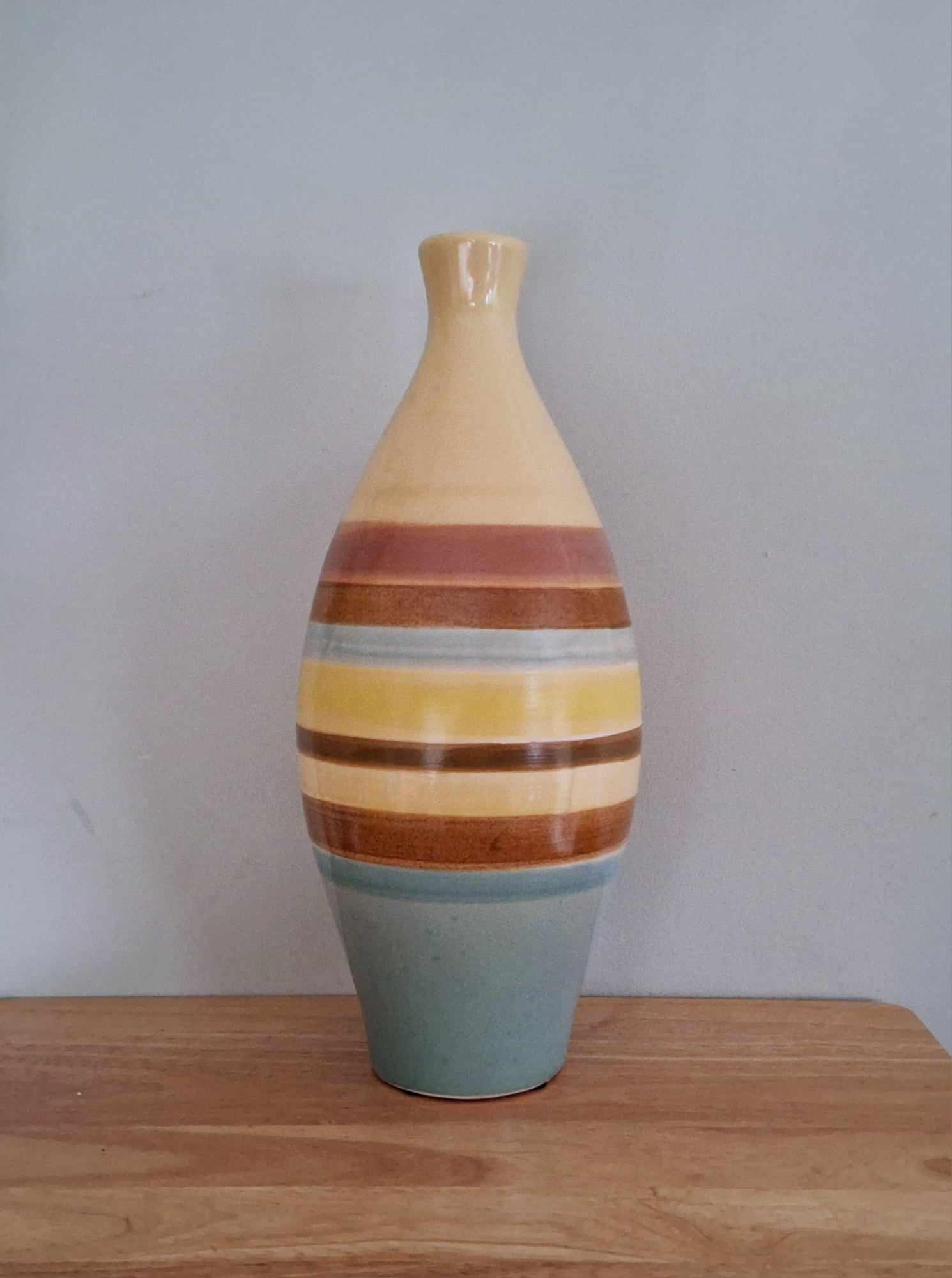 Vintage-Inspired Multicolour Striped Ceramic Vase  Large Statement Home Décor Piece