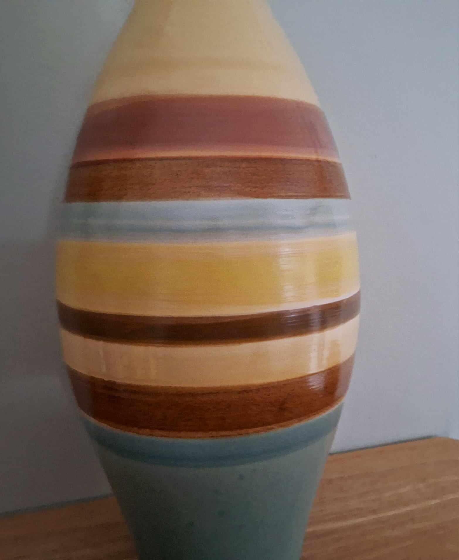 Vintage-Inspired Multicolour Striped Ceramic Vase  Large Statement Home Décor Piece