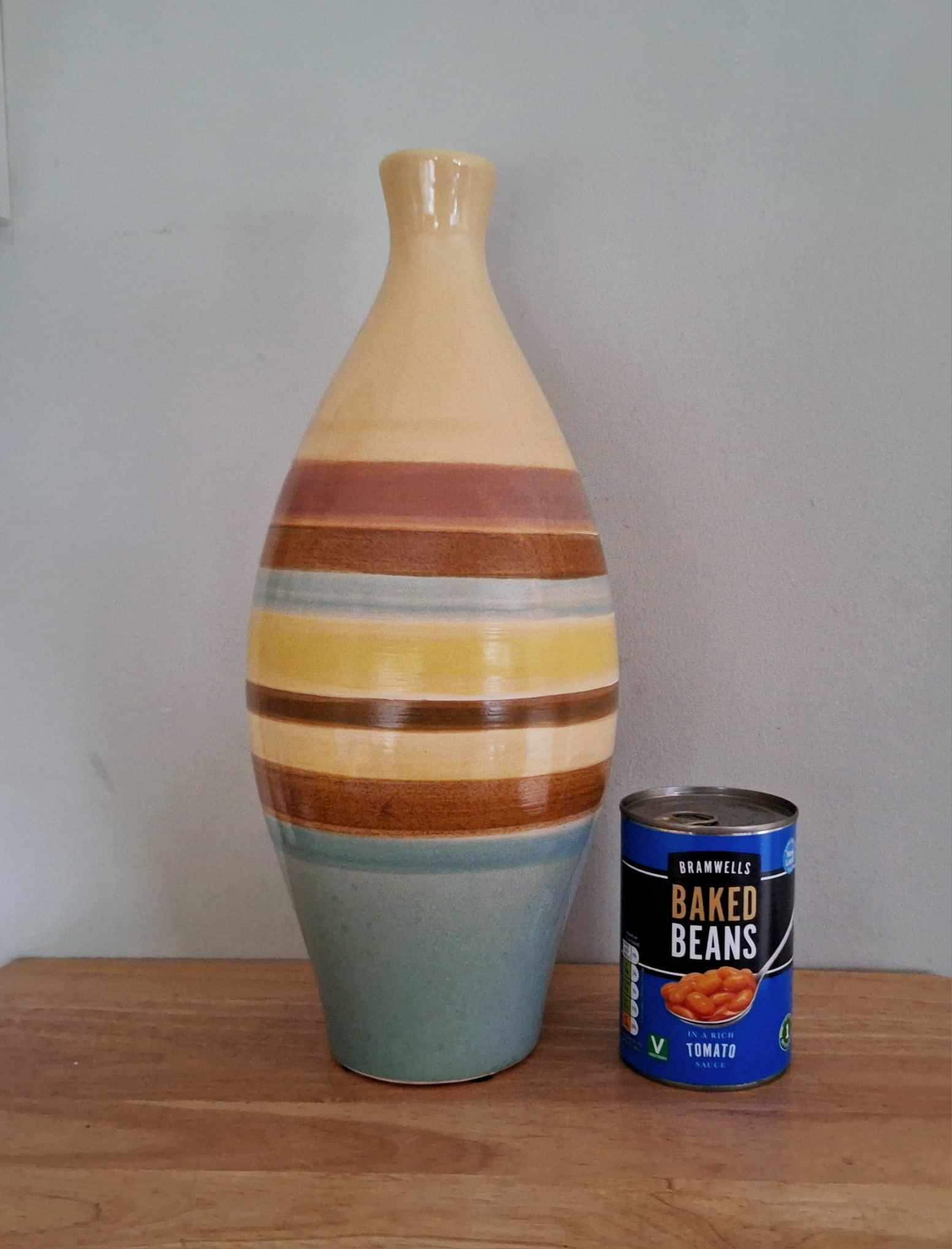 Vintage-Inspired Multicolour Striped Ceramic Vase  Large Statement Home Décor Piece