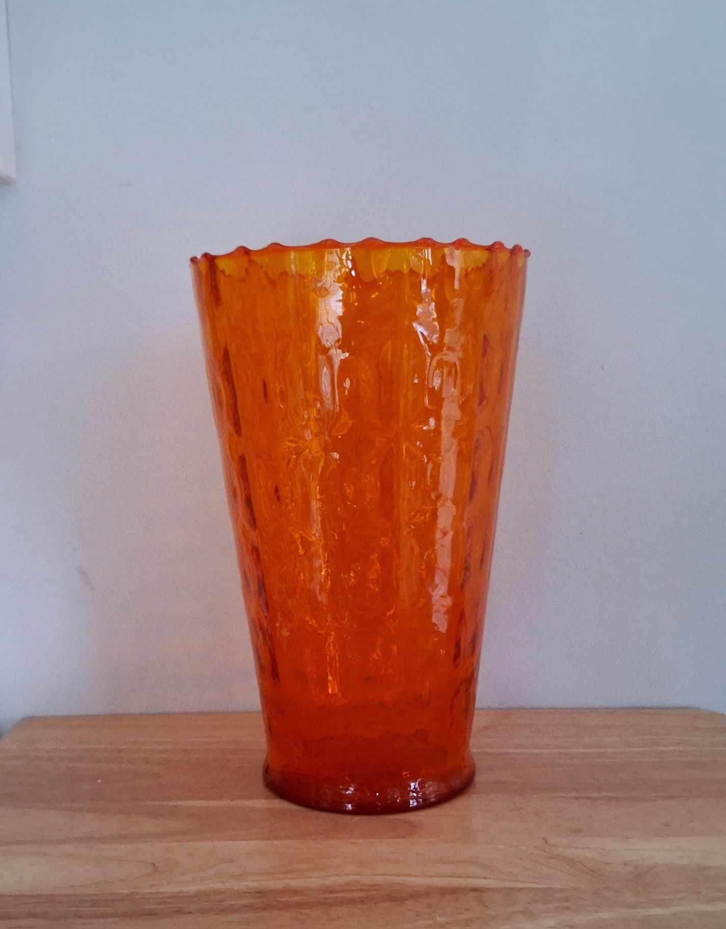 Vintage Amber Glass Vase  Textured Handblown Design, Mid-Century Modern Style, Retro Home Décor Centerpiece, 12" Tall