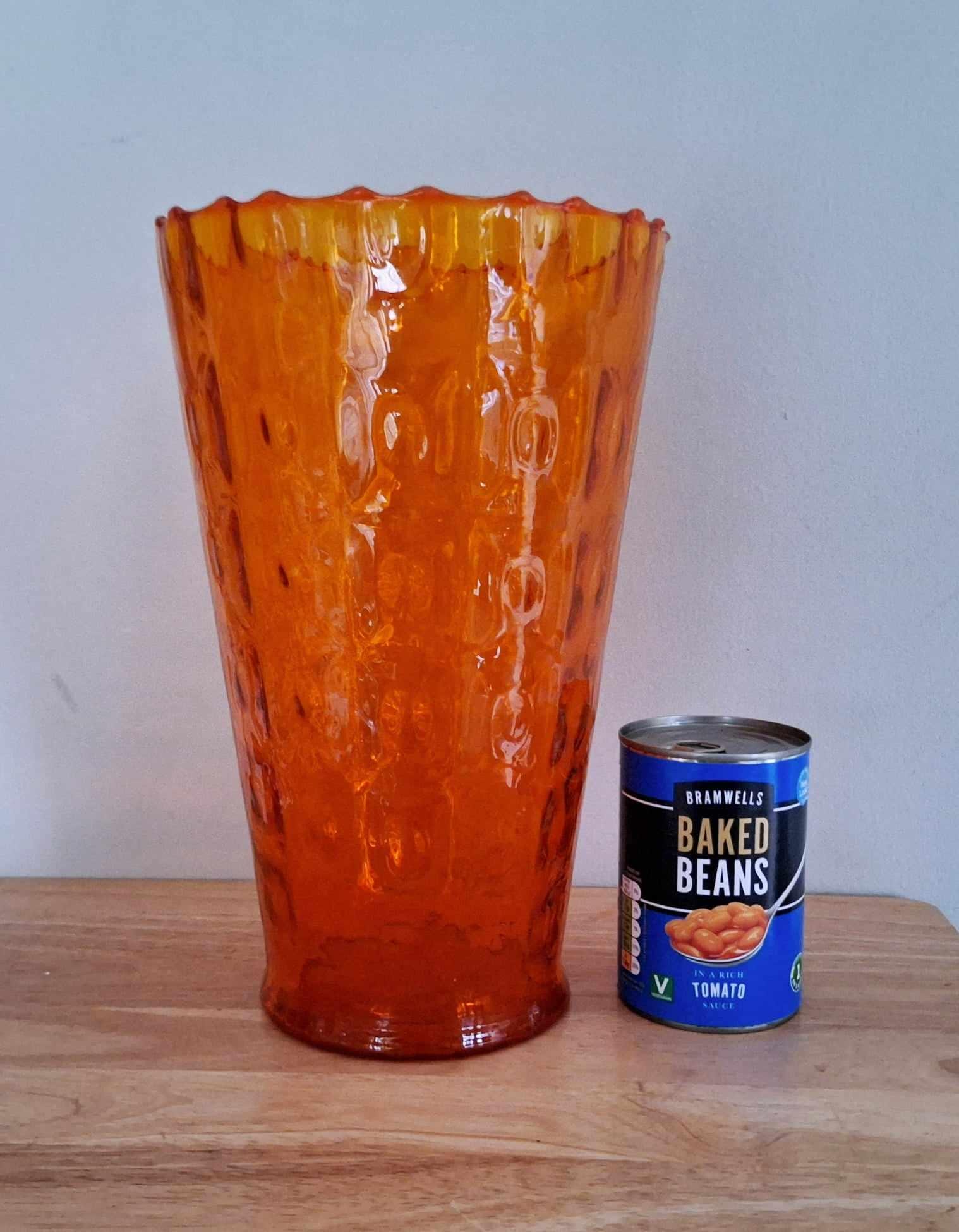Vintage Amber Glass Vase  Textured Handblown Design, Mid-Century Modern Style, Retro Home Décor Centerpiece, 12" Tall