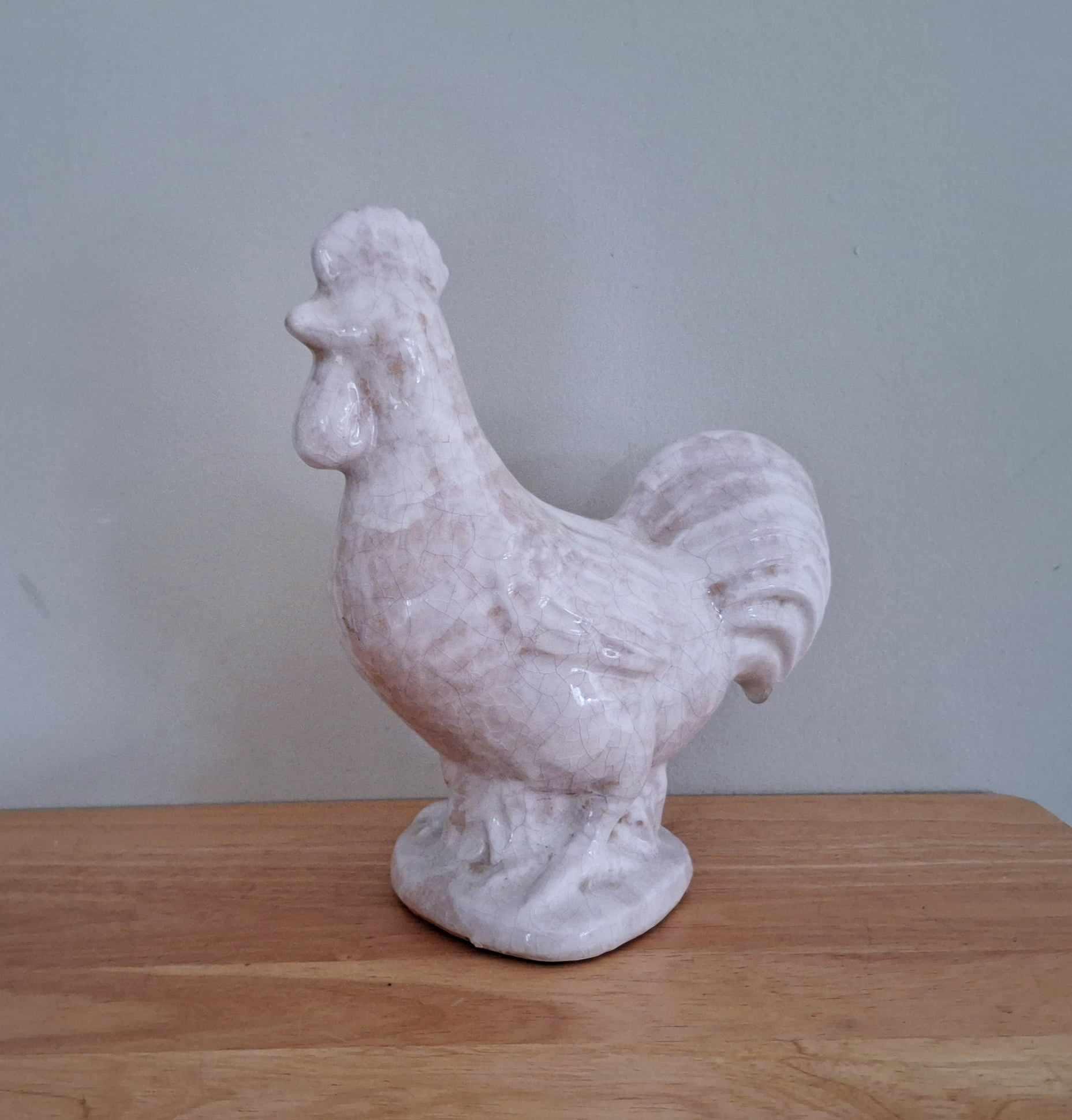 Vintage Crackle-Glazed Ceramic Rooster Figurine - Rustic Farmhouse Decor - Shabby Chic Country Kitchen Accent - Collectable Chicken Statue