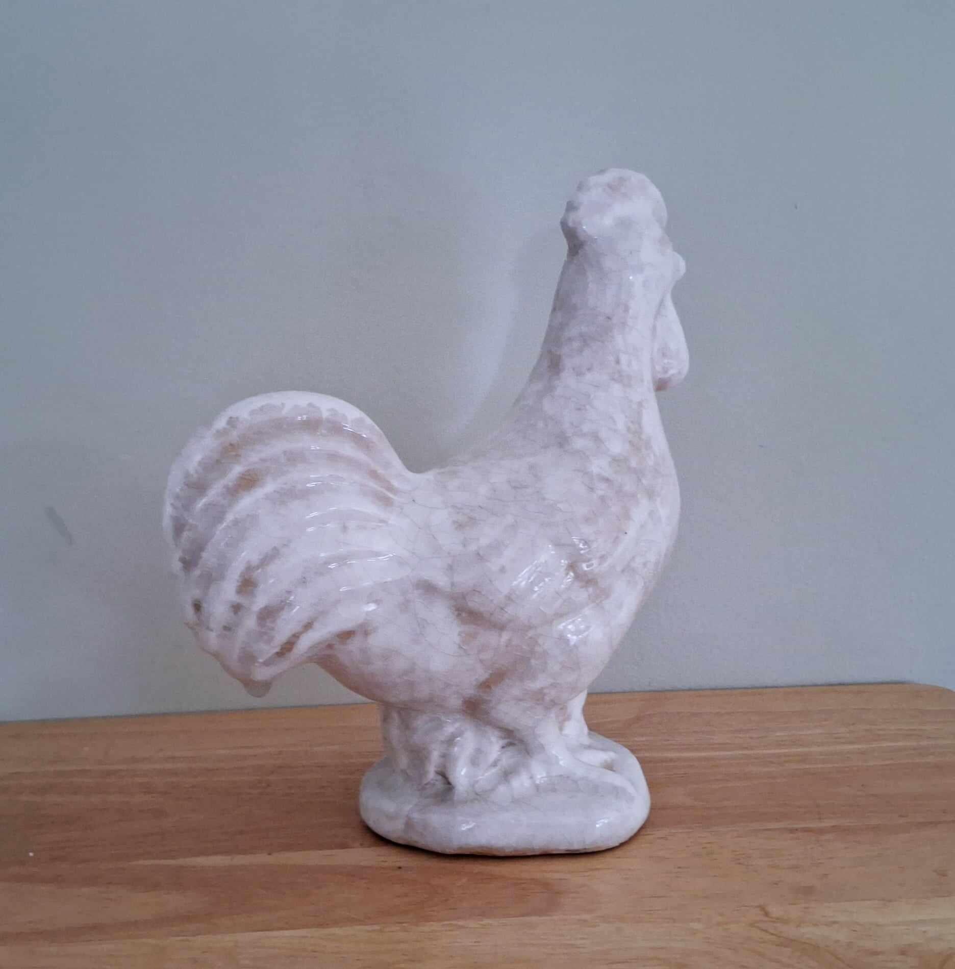 Vintage Crackle-Glazed Ceramic Rooster Figurine - Rustic Farmhouse Decor - Shabby Chic Country Kitchen Accent - Collectable Chicken Statue