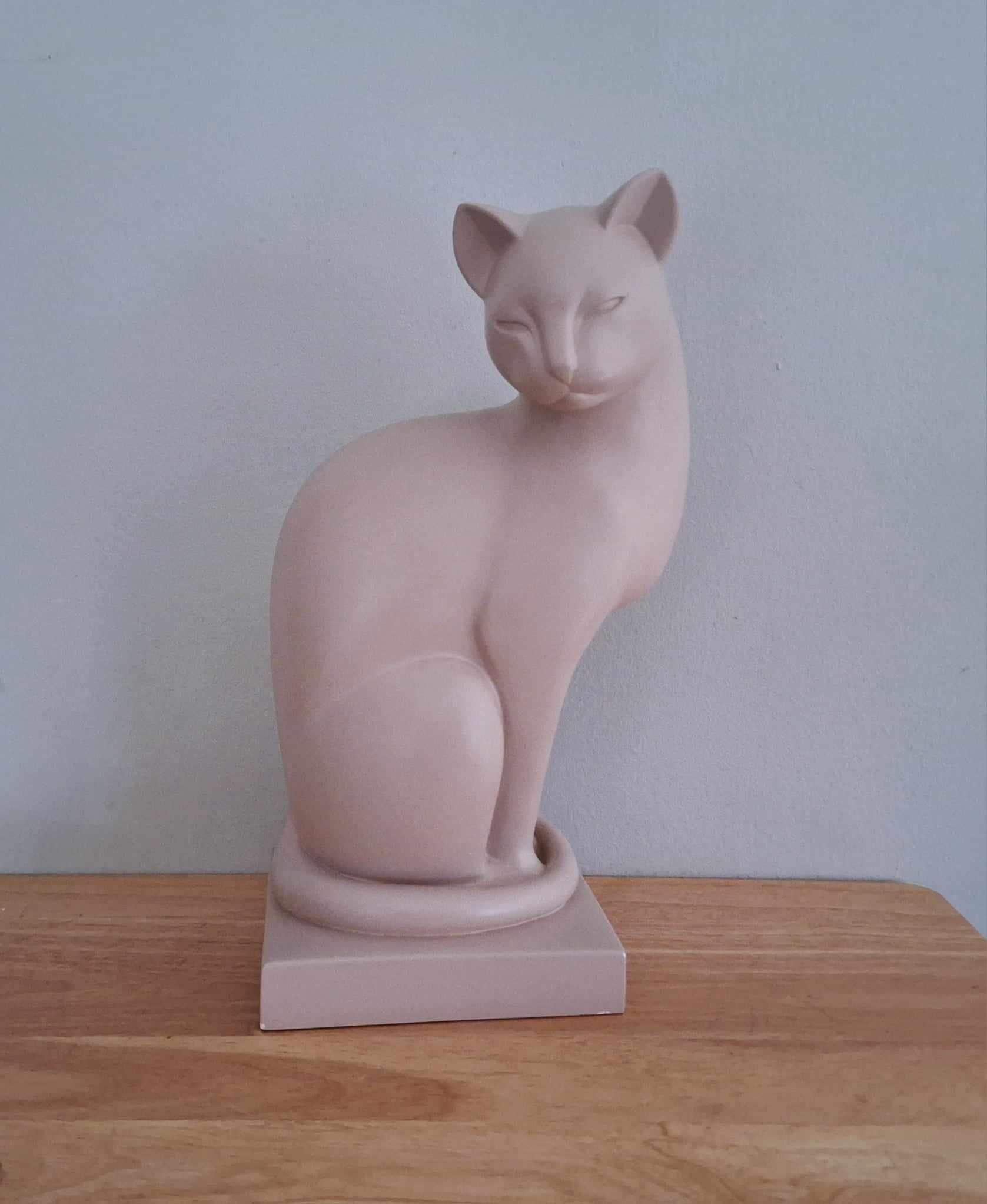 Serenity Cat Sculpture Inspired by Heinrich Waderé - 10" Heavy Modern Minimalist Matte Resin Décor Art, Elegant Home Ornament