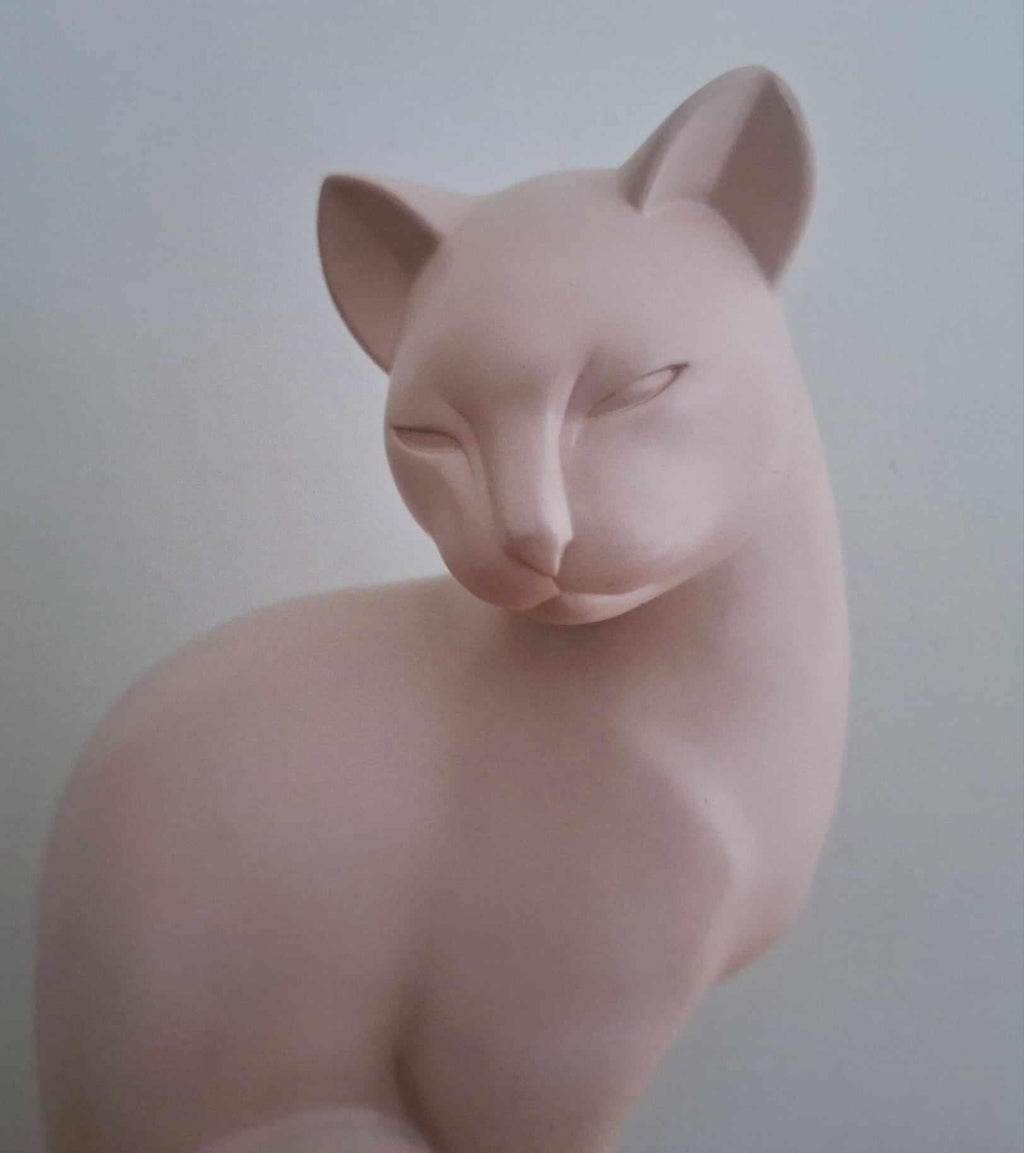 Serenity Cat Sculpture Inspired by Heinrich Waderé - 10" Heavy Modern Minimalist Matte Resin Décor Art, Elegant Home Ornament