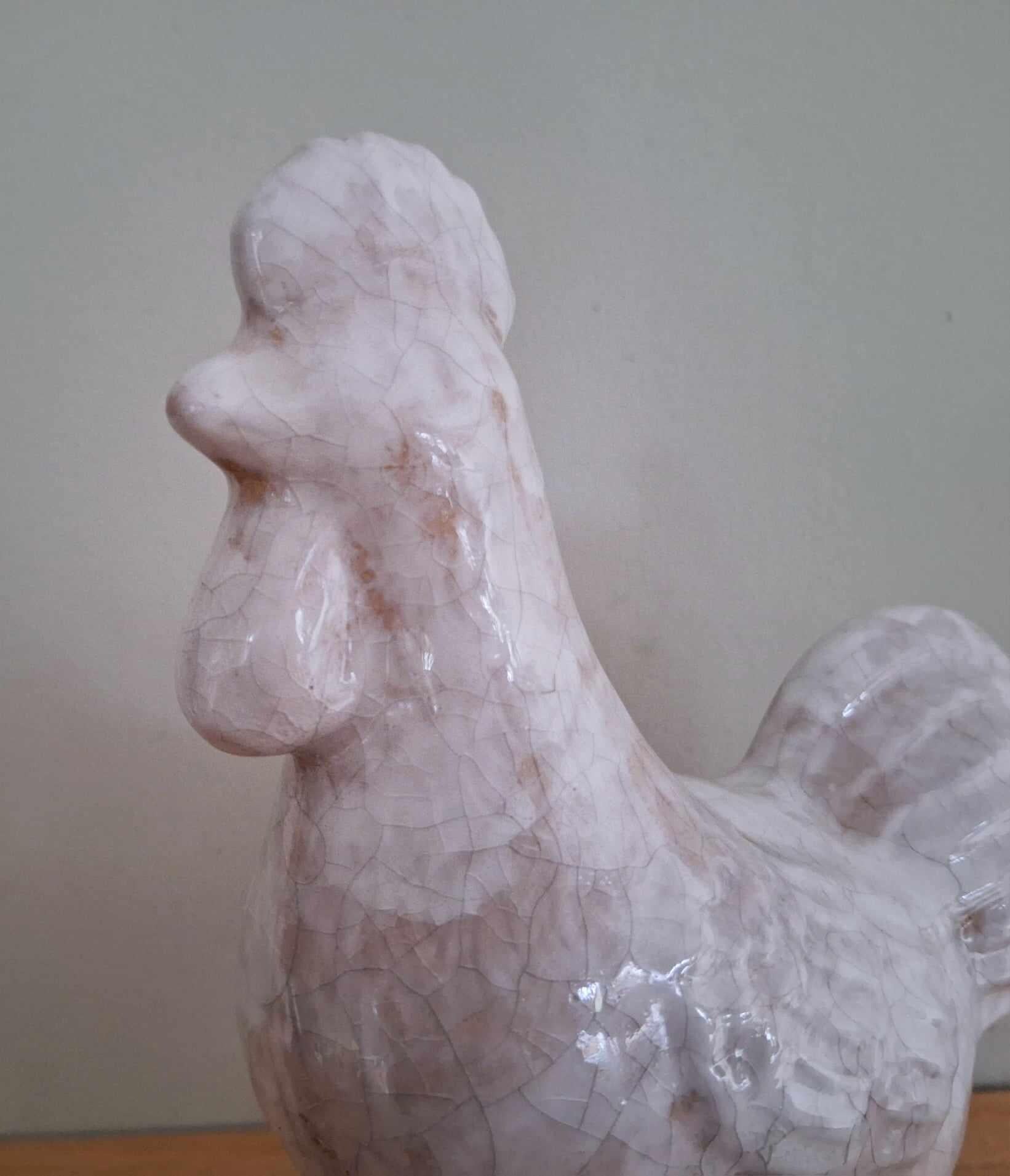 Vintage Crackle-Glazed Ceramic Rooster Figurine - Rustic Farmhouse Decor - Shabby Chic Country Kitchen Accent - Collectable Chicken Statue