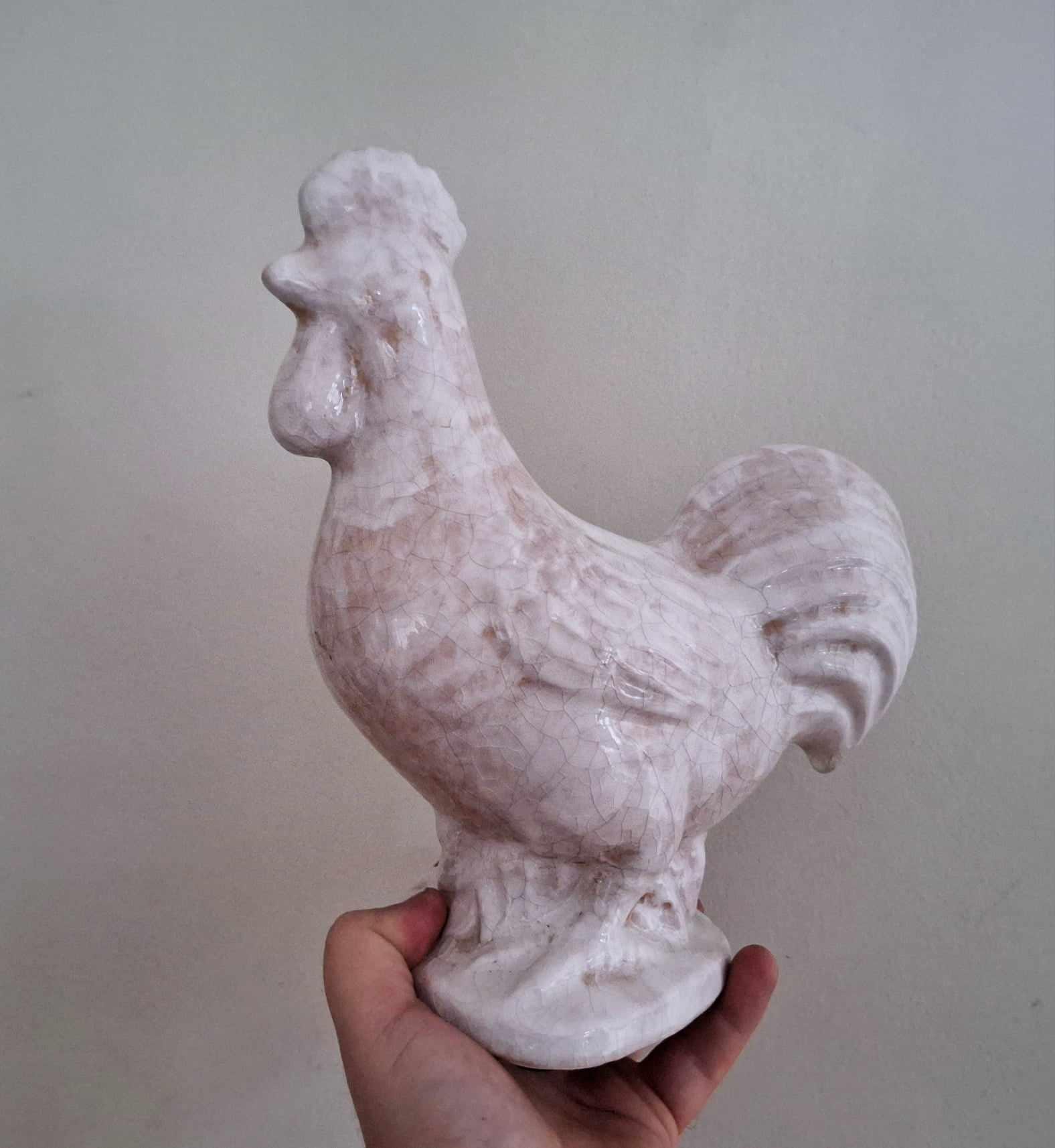 Vintage Crackle-Glazed Ceramic Rooster Figurine - Rustic Farmhouse Decor - Shabby Chic Country Kitchen Accent - Collectable Chicken Statue