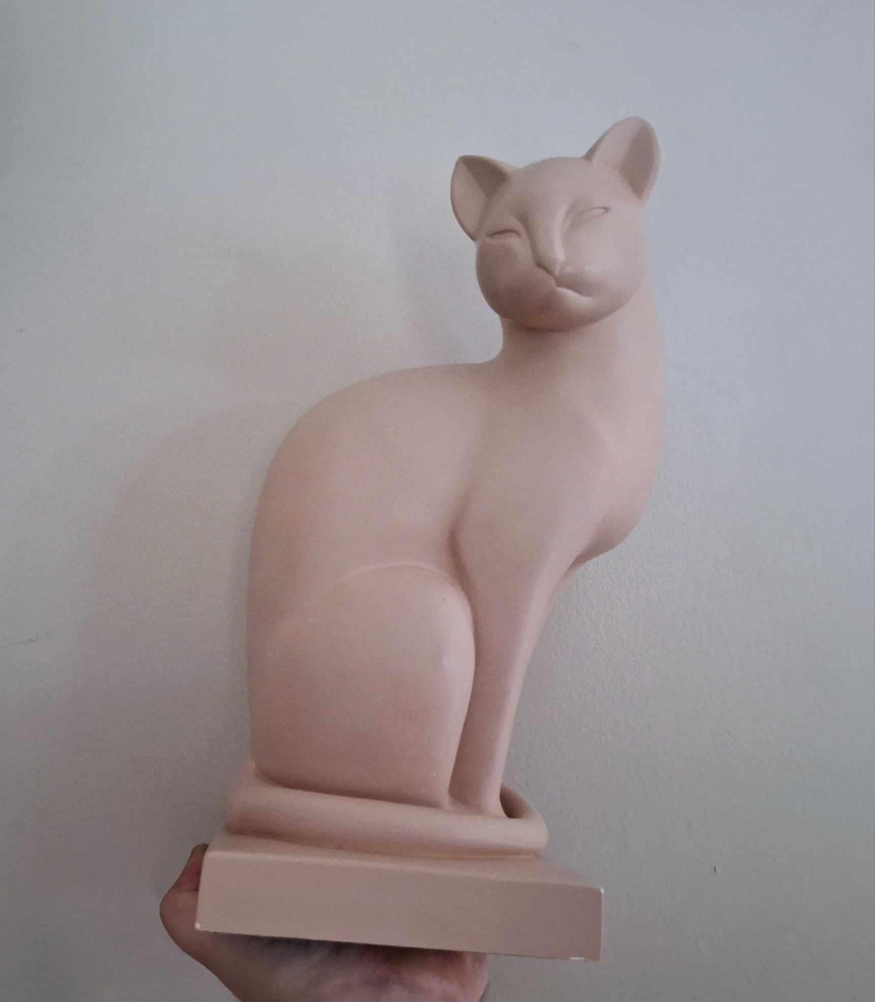 Serenity Cat Sculpture Inspired by Heinrich Waderé - 10" Heavy Modern Minimalist Matte Resin Décor Art, Elegant Home Ornament