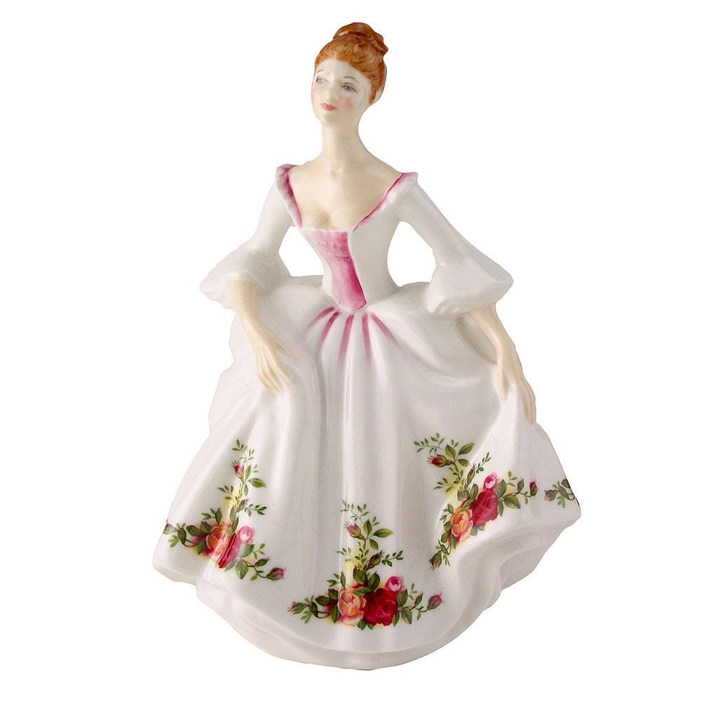 Royal Doulton “Country Rose HN3221 Figurine | Classic Pretty Ladies | Peggy Davies Design | Red & White Dress 19892000 Vintage Collectible