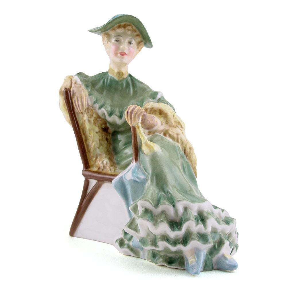 Royal Doulton “Ascot HN2356 Figurine | Classic Pretty Ladies Series | Mary Nicoll Design Green & Yellow Dress 19681995 Vintage Collectible
