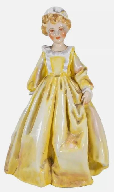 INTAGE Royal Worcester “Grandmothers Dress Figurine 3081 | F.G. Doughty Design | Yellow Dress Fine Bone China Collectible Made in England