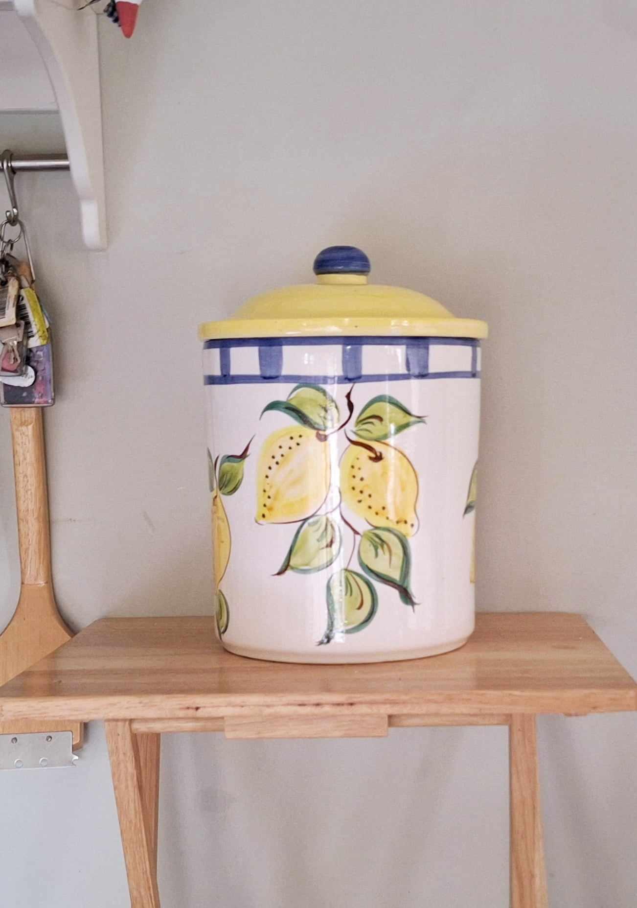 Large Hand-Painted Lemon Ceramic Jar with Lid  Vintage Italian Style Kitchen Canister  Farmhouse Storage Pot  Country Home Decor