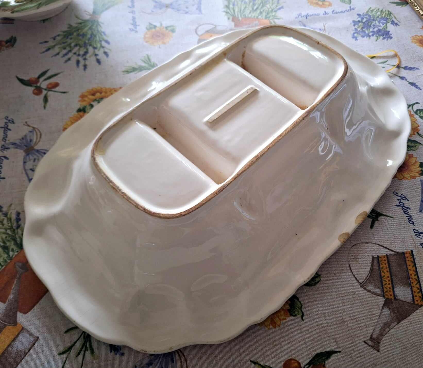 Vintage Divided Serving Dish Rustic Farmhouse Ceramic Platter Hand-Painted Vegetable Motif Corn, Carrot, Tomato, Onion Design 3 Section Tray