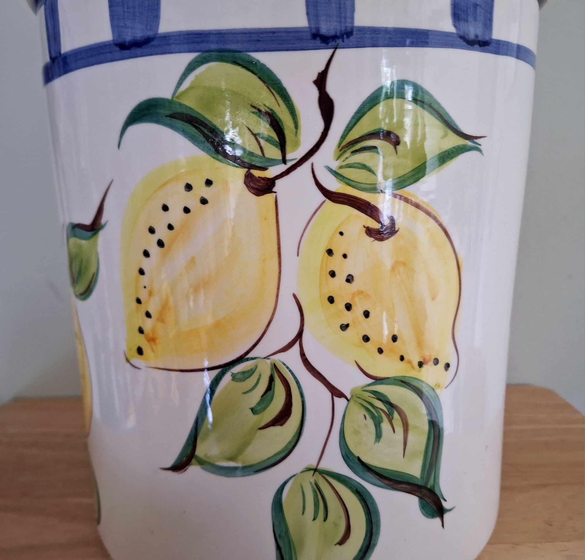 Large Hand-Painted Lemon Ceramic Jar with Lid  Vintage Italian Style Kitchen Canister  Farmhouse Storage Pot  Country Home Decor