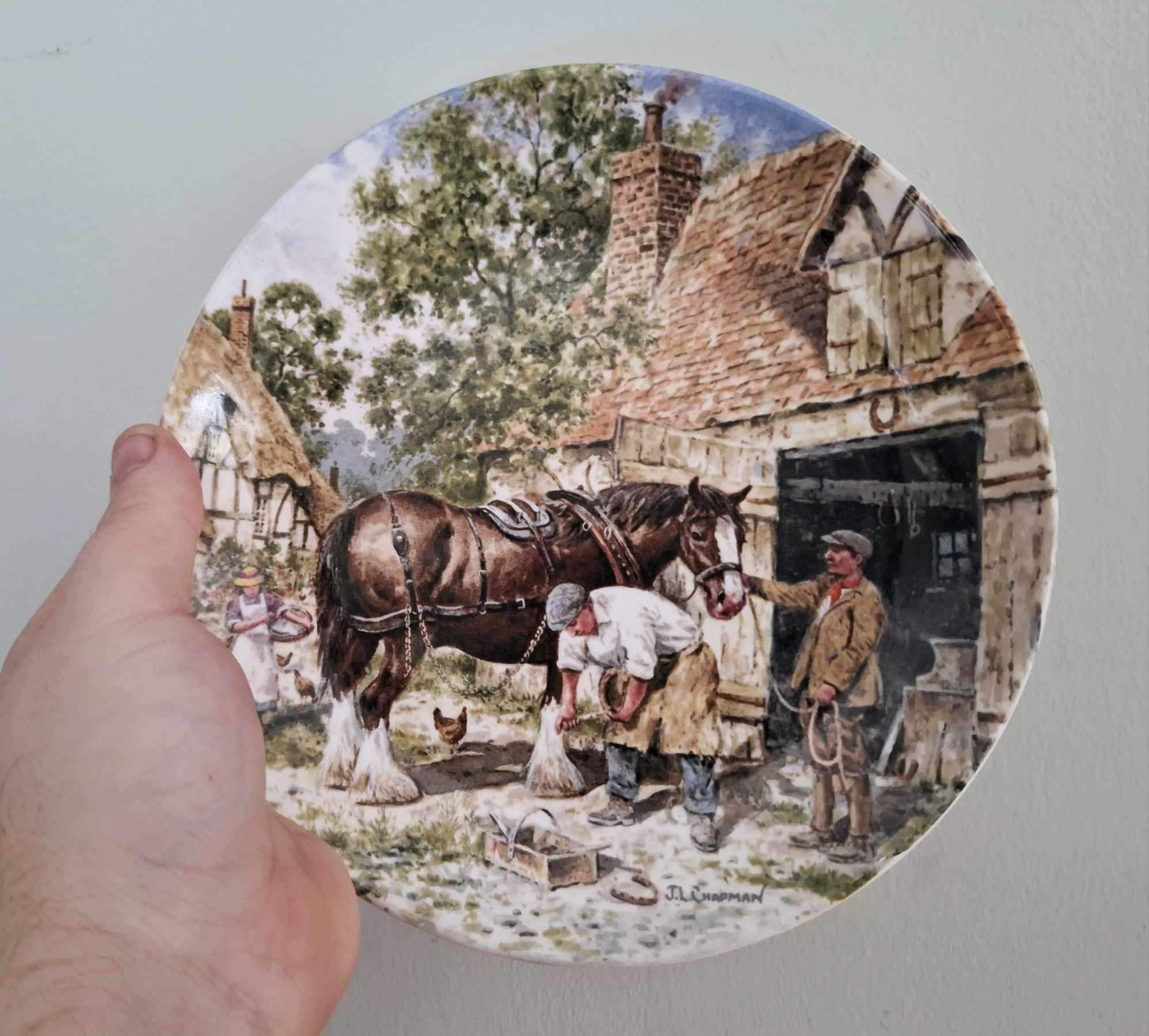 Wedgwood ‘The Blacksmiths Forge Collector Plate by John L. Chapman | 1989 Limited Edition | Life on the Farm Series | Rural Horse Scene |