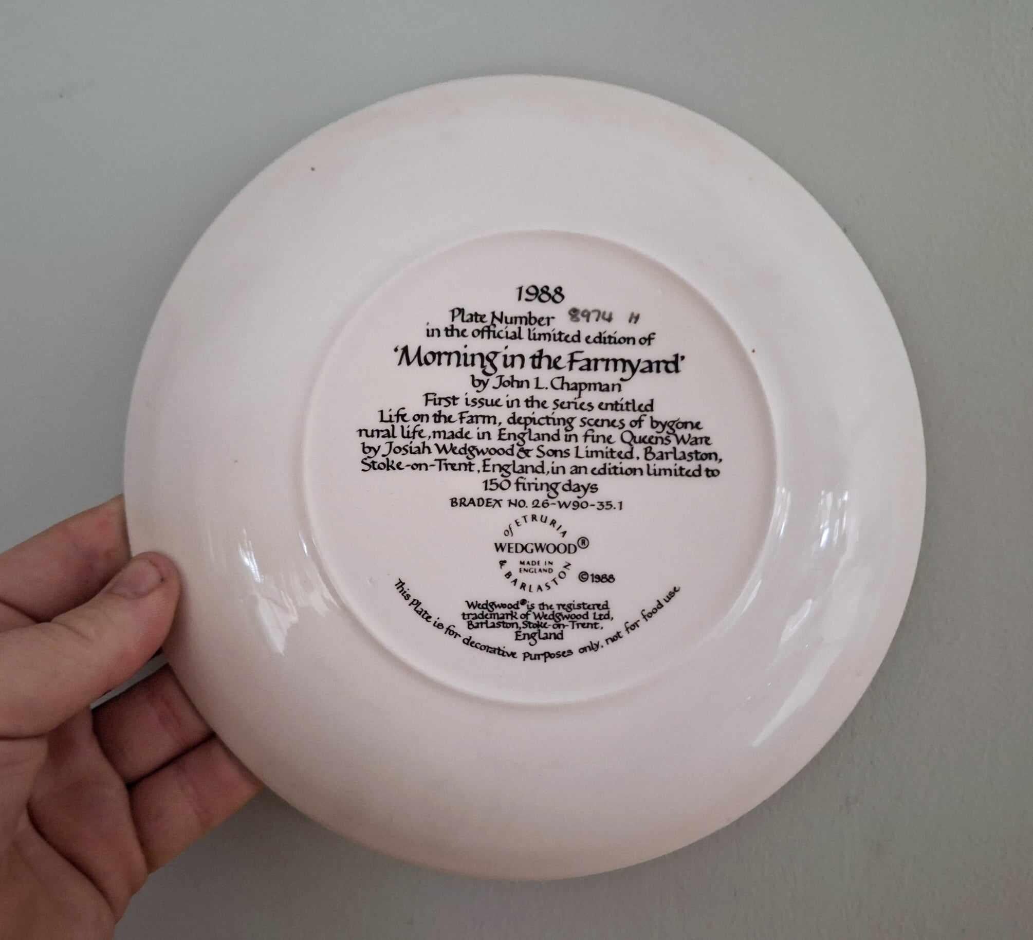 Wedgwood ‘Morning in the Farmyard Plate by John L. Chapman | 1988 Limited Edition | Life on the Farm Series | Country Horse Scene |