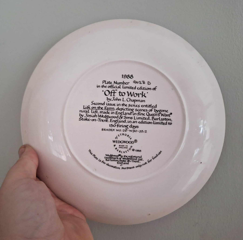 Wedgwood ‘Off to Work Collector Plate by John L. Chapman | 1988 Limited Edition  | Life on the Farm Series | Vintage English Plate
