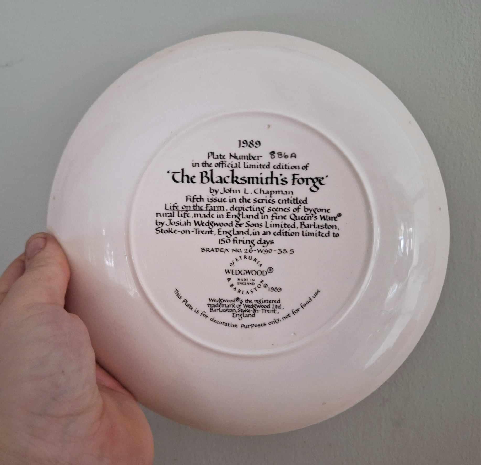 Wedgwood ‘The Blacksmiths Forge Collector Plate by John L. Chapman | 1989 Limited Edition | Life on the Farm Series | Rural Horse Scene |