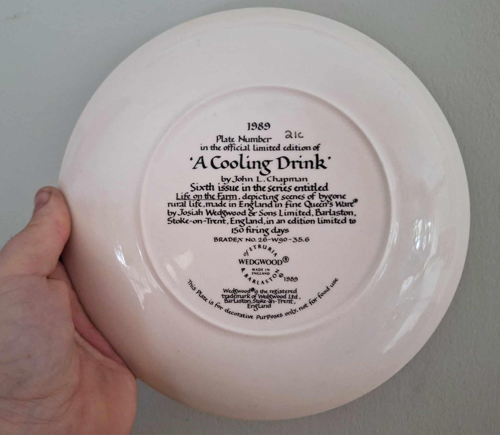 Wedgwood ‘A Cooling Drink Collector Plate by John L. Chapman | 1989 Limited Edition | Life on the Farm Series | Vintage Cattle Scene |