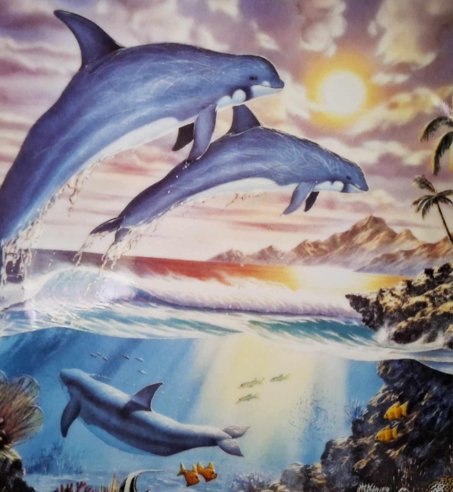 Sunlit Dance Collector Plate Freedom of the Ocean Compton Woodhouse Fine Bone China Dolphins Tropical Ocean Sunset Coral Reef Wall Art Gift