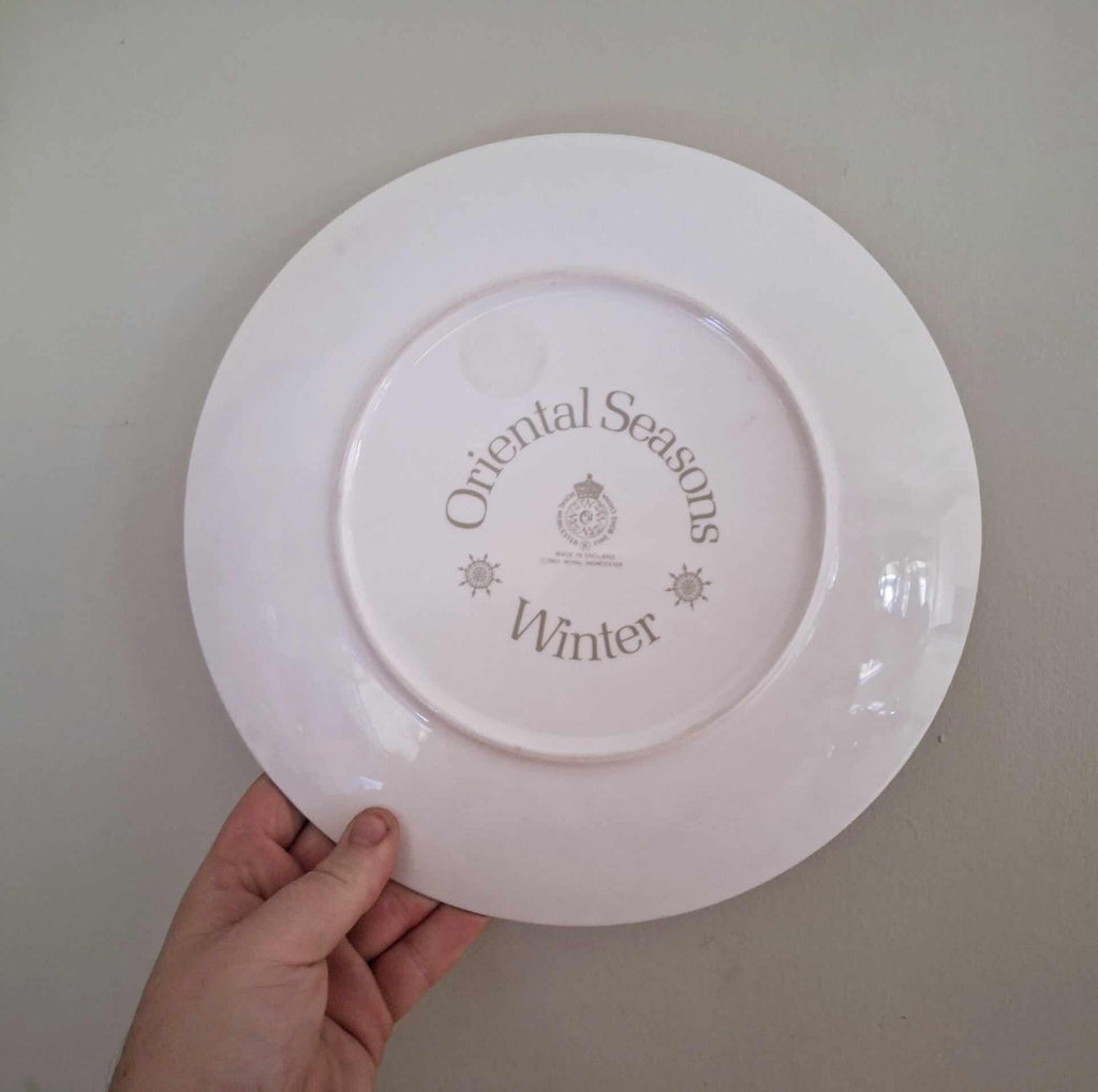Oriental Seasons Winter Collector Plate Royal Worcester Fine Bone China Doves Floral Gold Rim Decorative Plate with Box Wall Art Gift