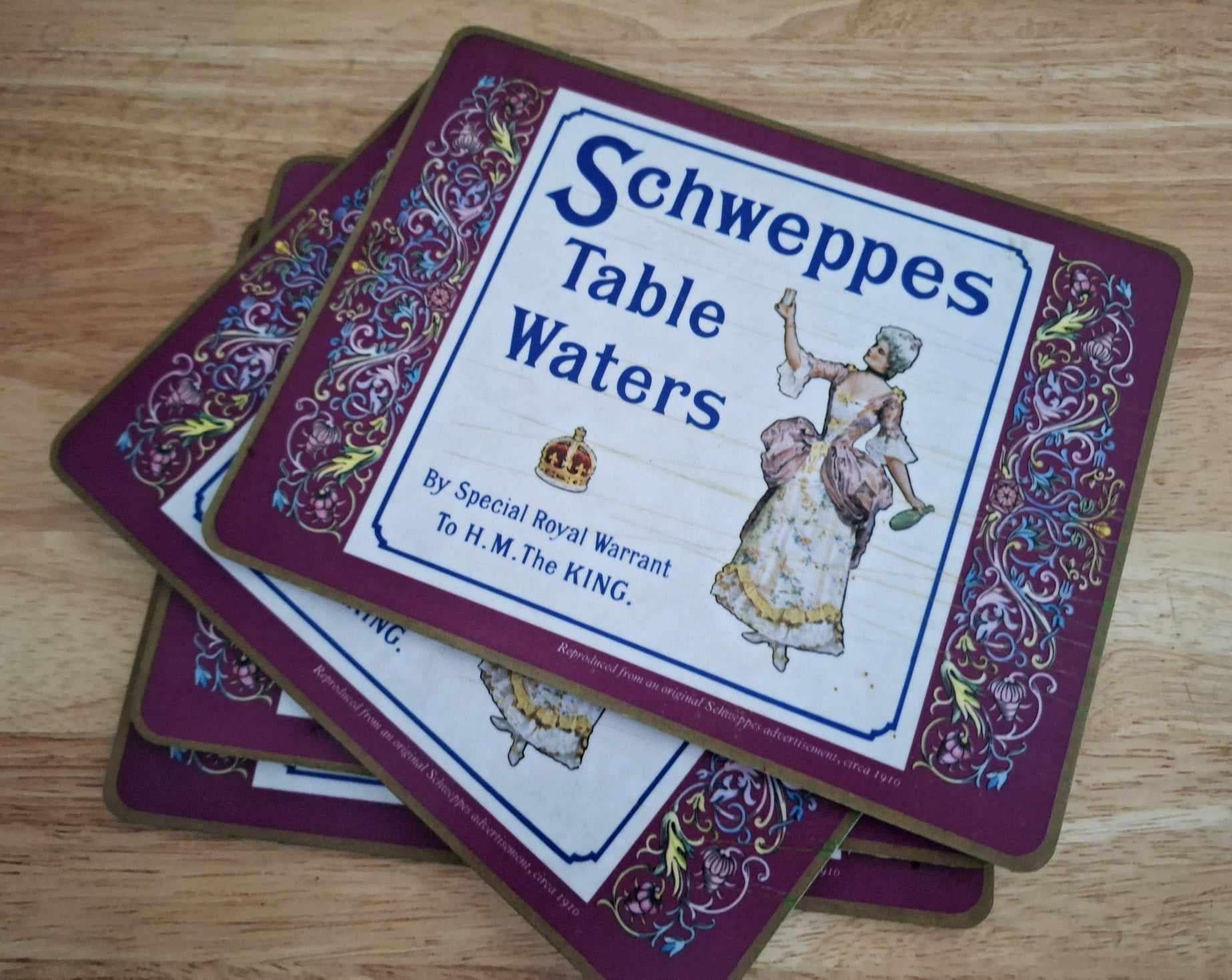 Vintage Schweppes Table Waters Placemats Set of 4  Reproduction 1910 Advertisement Barware Dining Room Décor