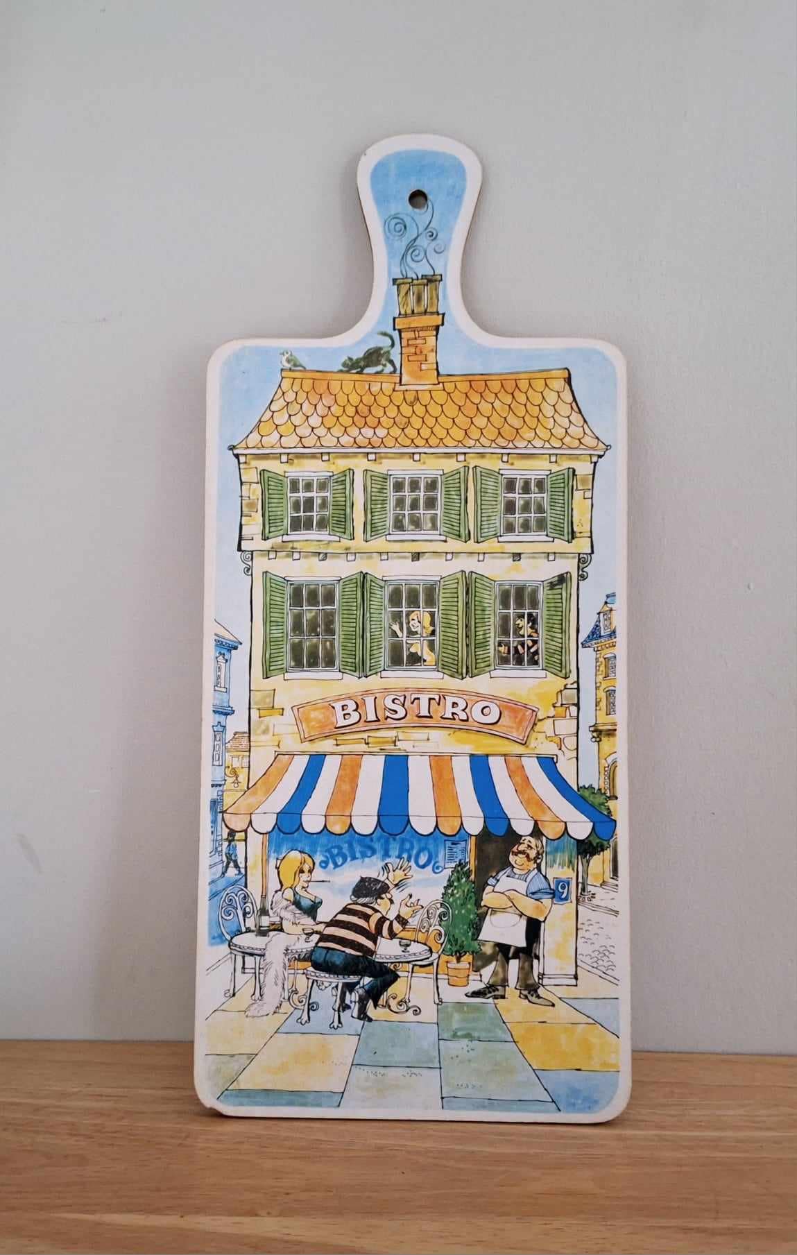 Vintage Decorative Bread Board Bistro Scene Wall Hanging Kitchen Cheese Board French Café Art Rustic Décor