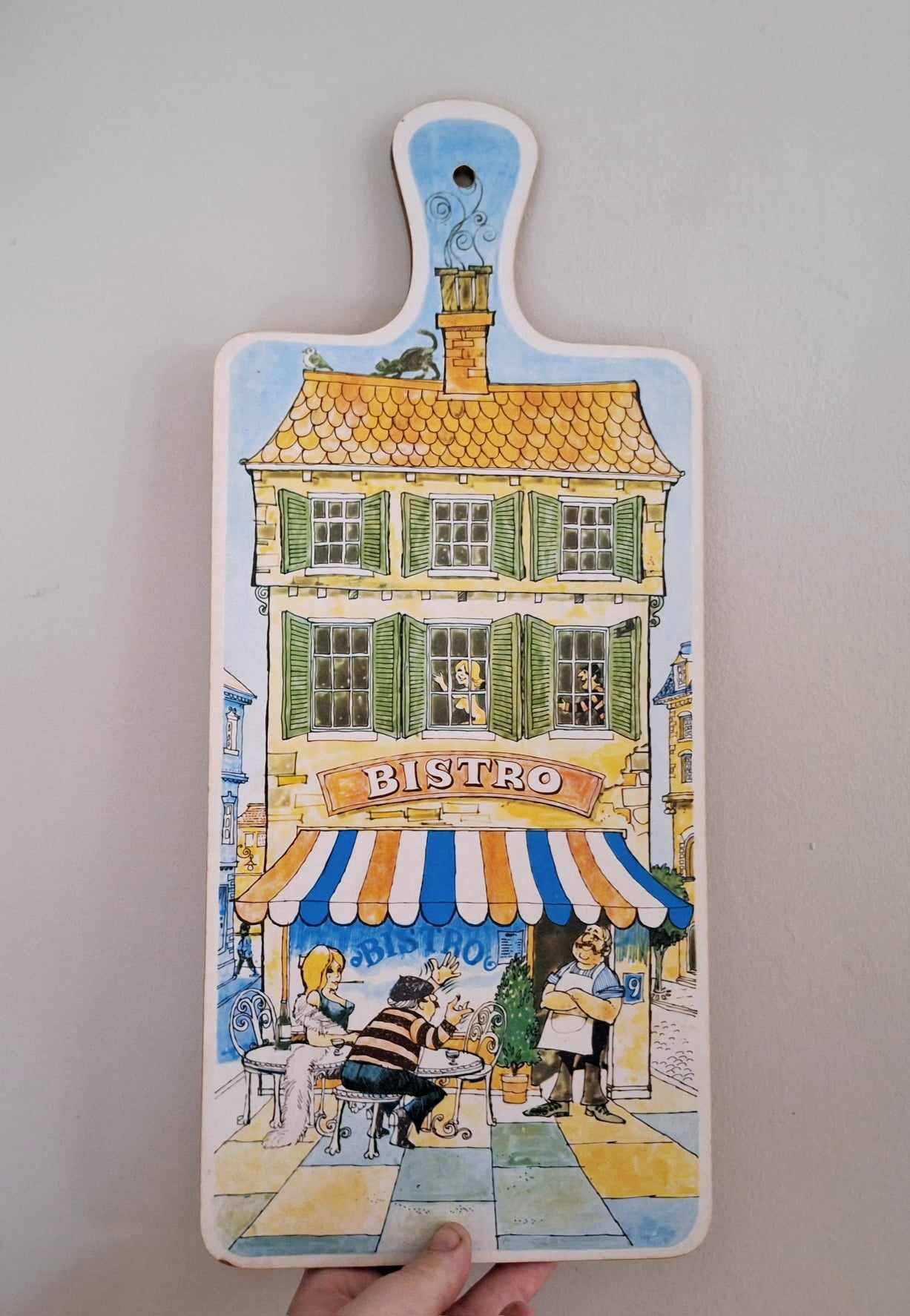 Vintage Decorative Bread Board Bistro Scene Wall Hanging Kitchen Cheese Board French Café Art Rustic Décor