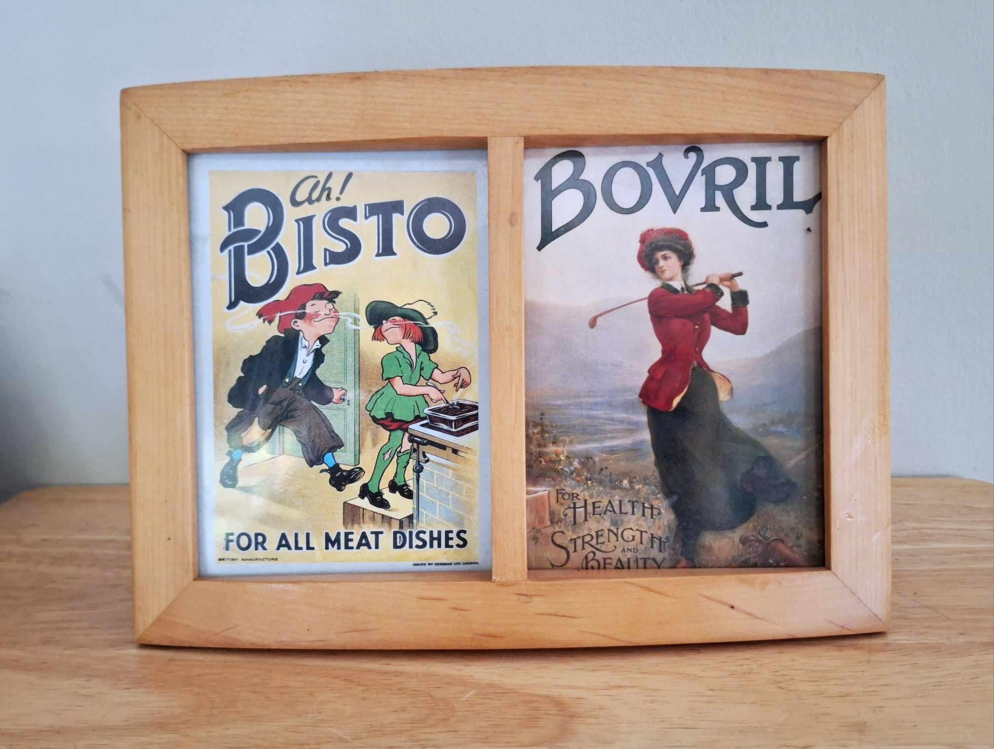 Framed Bisto & Bovril Vintage Advertising Prints  Retro British Kitchen Wall Art Wooden Frame