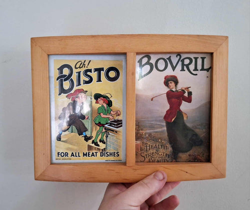 Framed Bisto & Bovril Vintage Advertising Prints  Retro British Kitchen Wall Art Wooden Frame