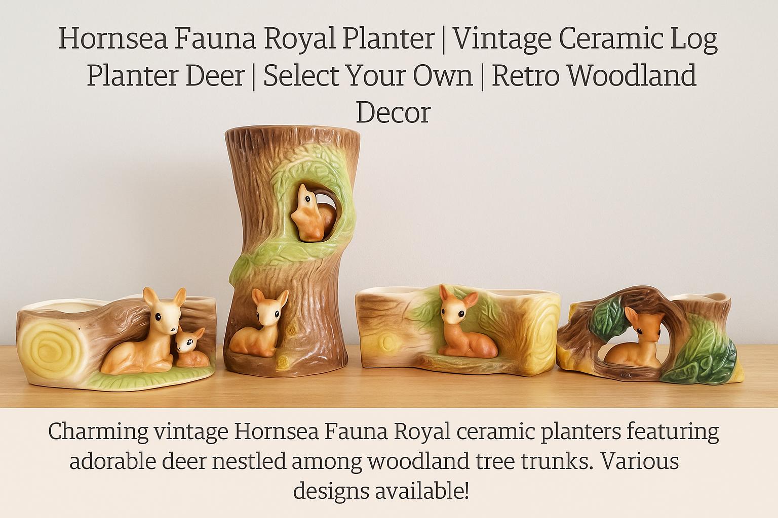Hornsea Fauna Royal Planter | Vintage Ceramic Log Planter Deer | Select Your Own | Retro Woodland Home Decor | Cute Forest Style