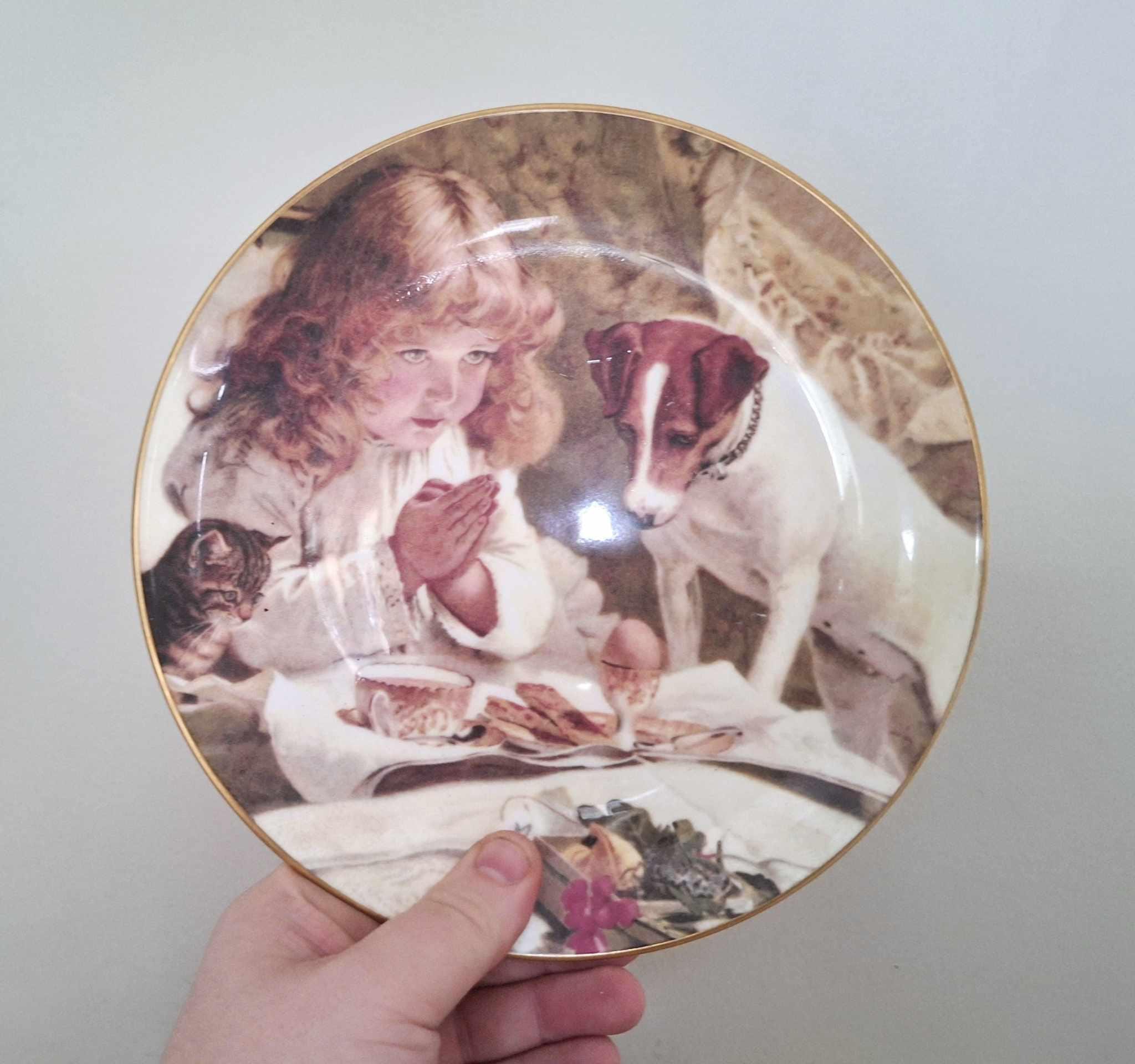Coalport Pears Plaques Plate 'Suspense' by Burton Barber 1895 Girl Dog Cat Scene | Vintage Fine Bone China Art Plate UK