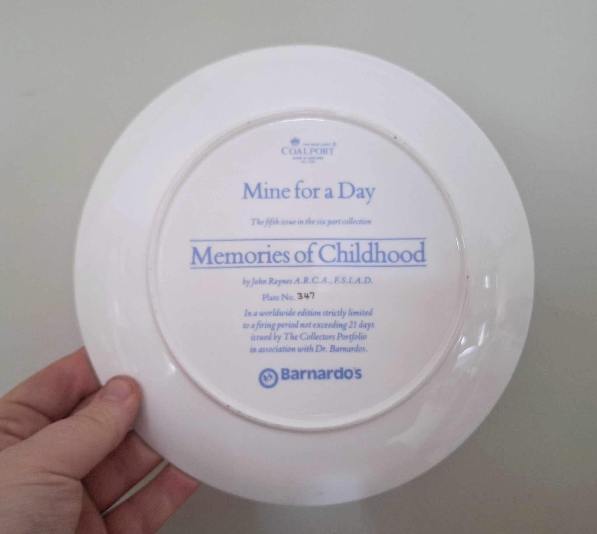 Ceramic Plate Coalport “Mine for a Day Plate  Memories of Childhood Series  John Raynes  Barnardos Limited Edition Decorative Plate