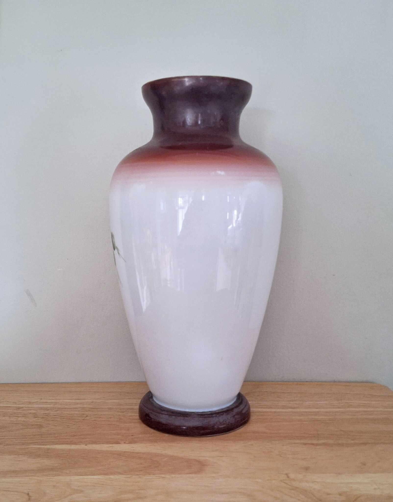 Tall Hand Painted Ceramic Vase with Bird and Floral Motif  Colourful Ornamental Display Piece, Vintage-Style Home Decor