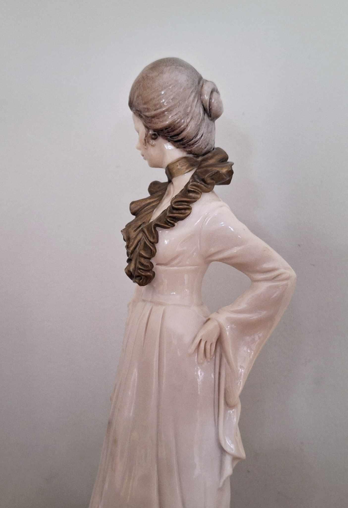 Vintage B. Merli Lady Figurine with Dog  Capodimonte Style Resin & Porcelain Mix  Signed, Elegant 18th Century Style  13" Tall